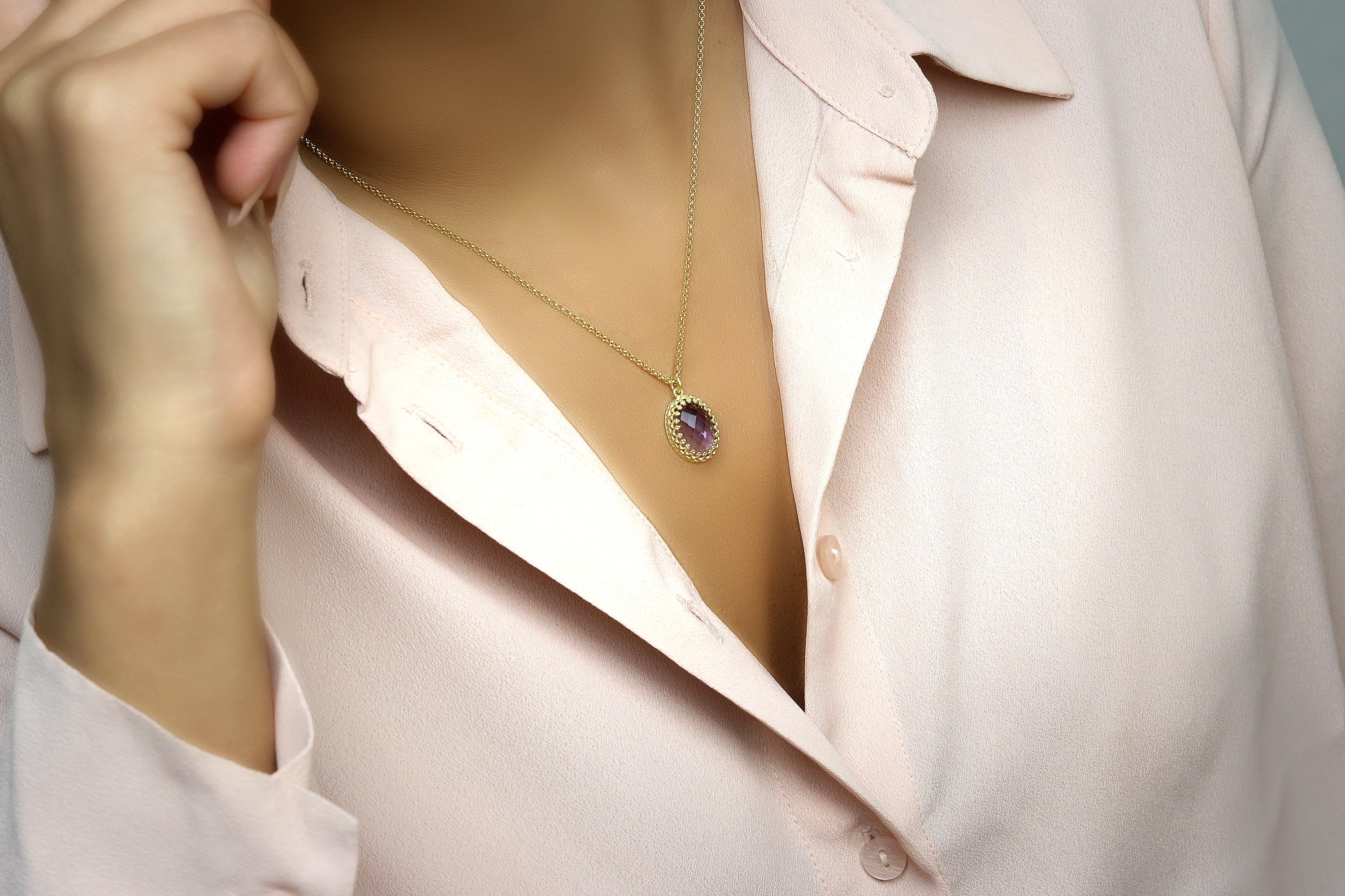 Dainty Amethyst Necklace in 14k Gold necklaces Anemone Jewelry