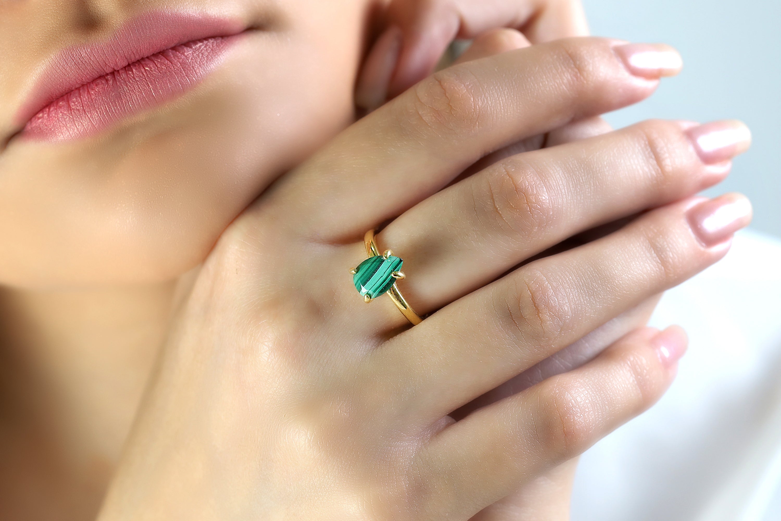 Fab Malachite Ring in Custom Gold Band Rings Anemone Unique