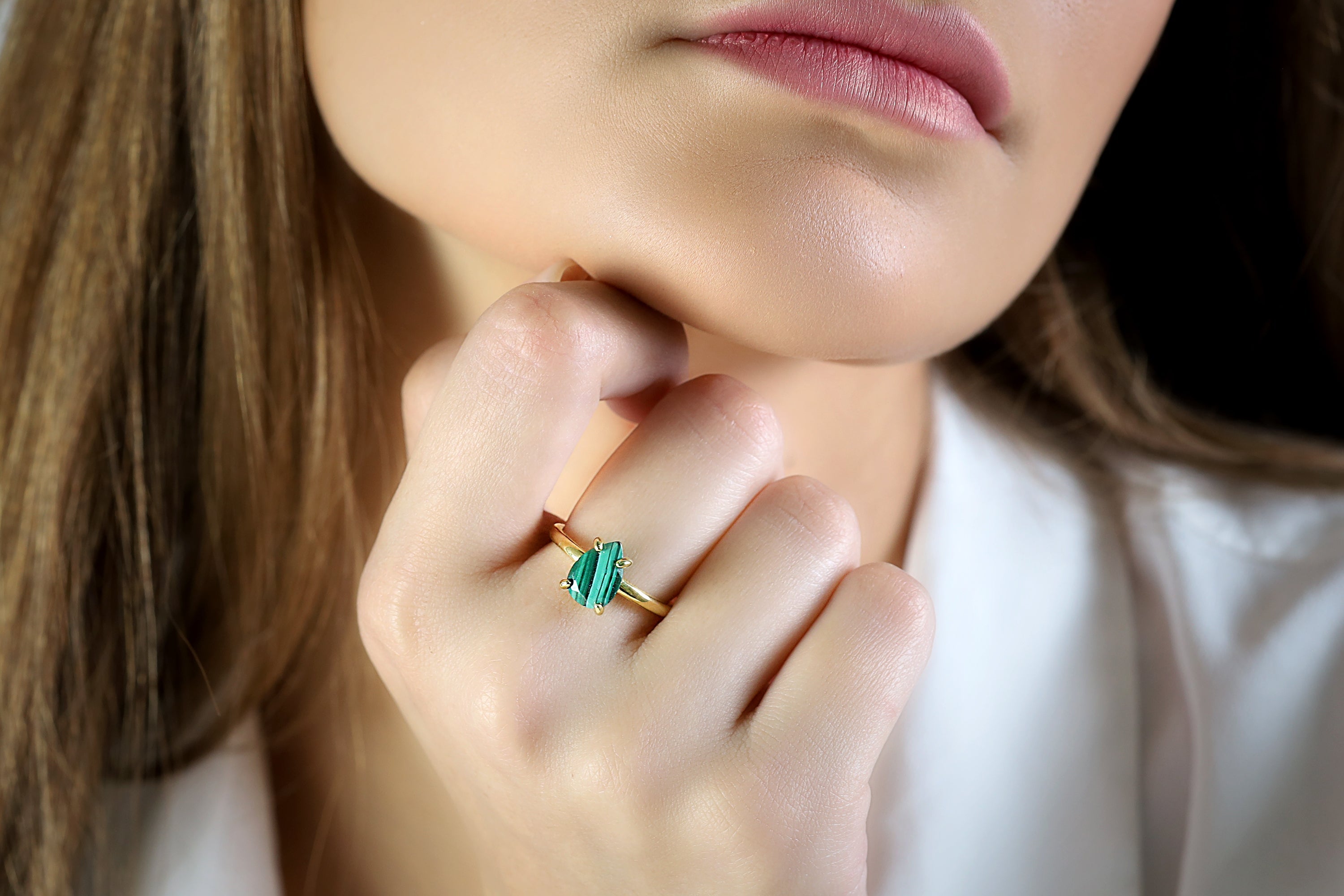 Fab Malachite Ring in Custom Gold Band Rings Anemone Unique