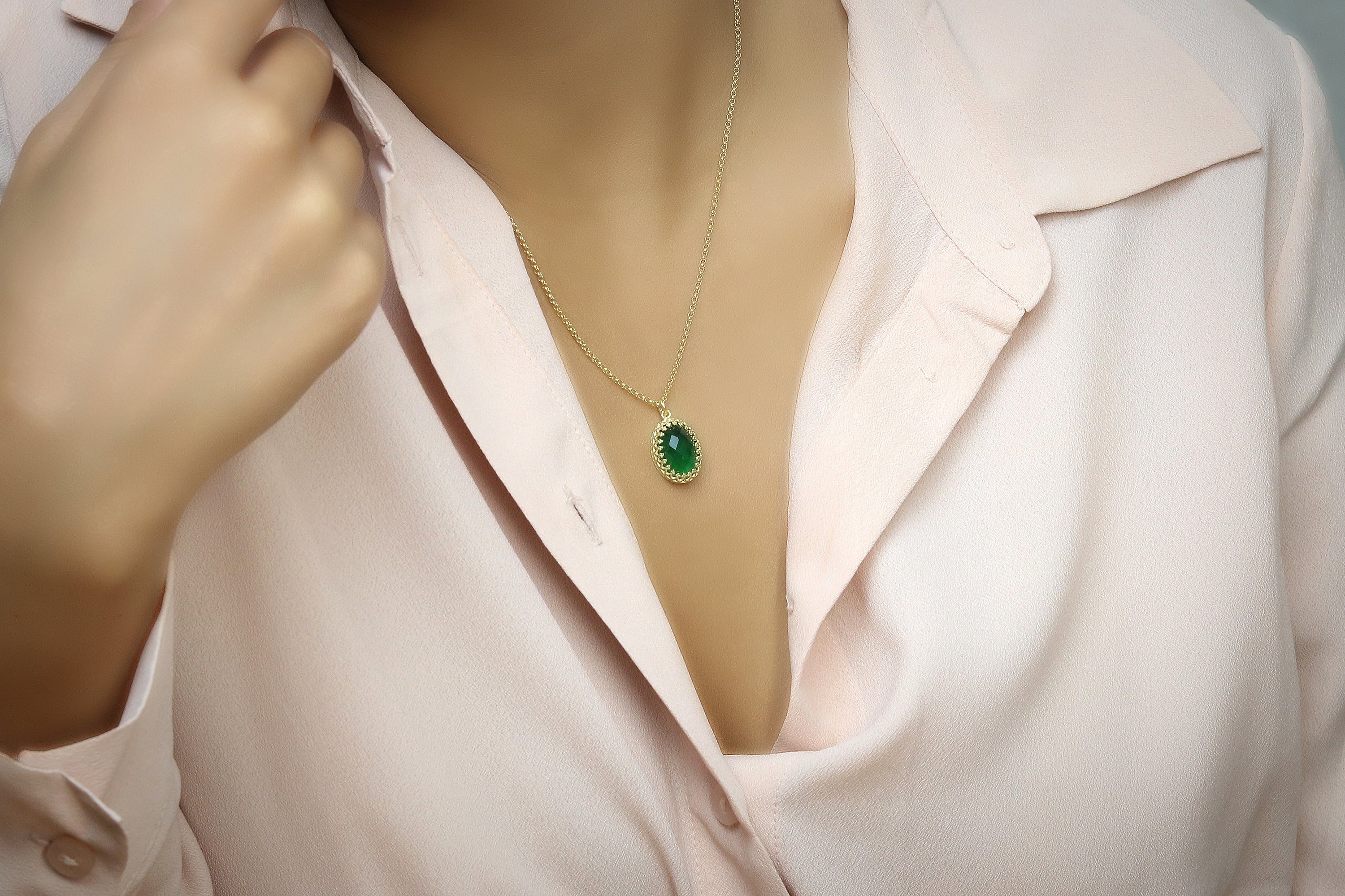 Intricate Emerald Necklace in 14k Gold necklaces Anemone Jewelry