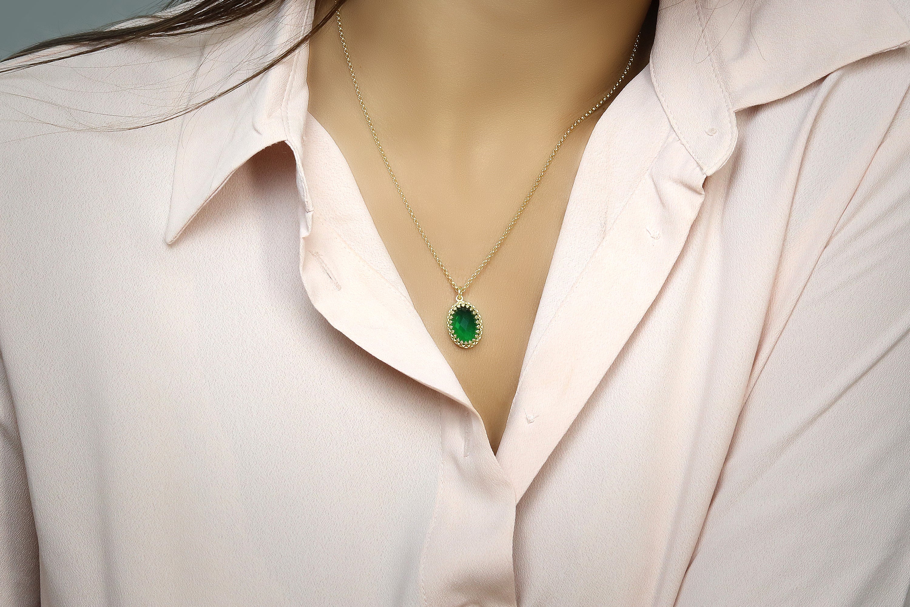 Intricate Emerald Necklace in 14k Gold necklaces Anemone Jewelry