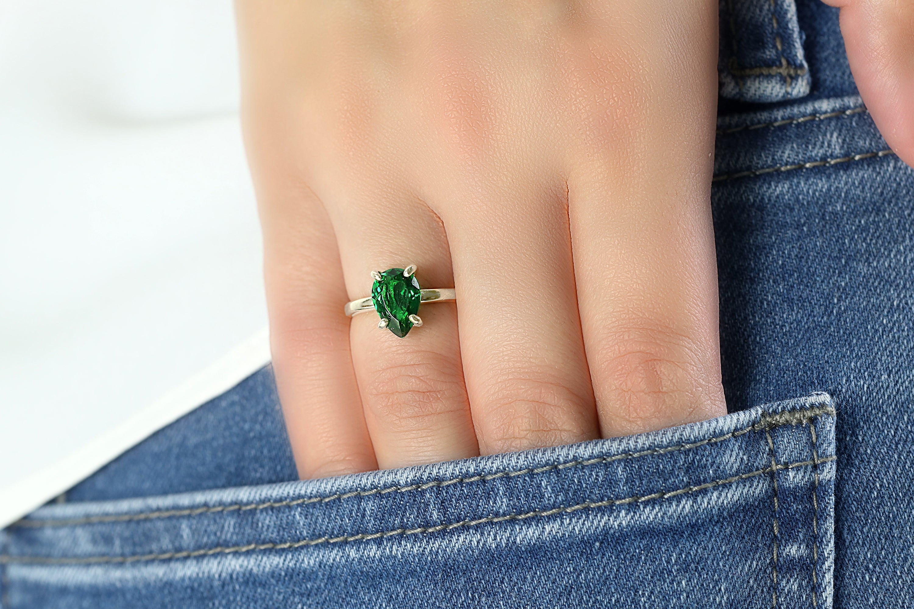 Pear Emerald Gold Filled Ring Rings Anemone Unique