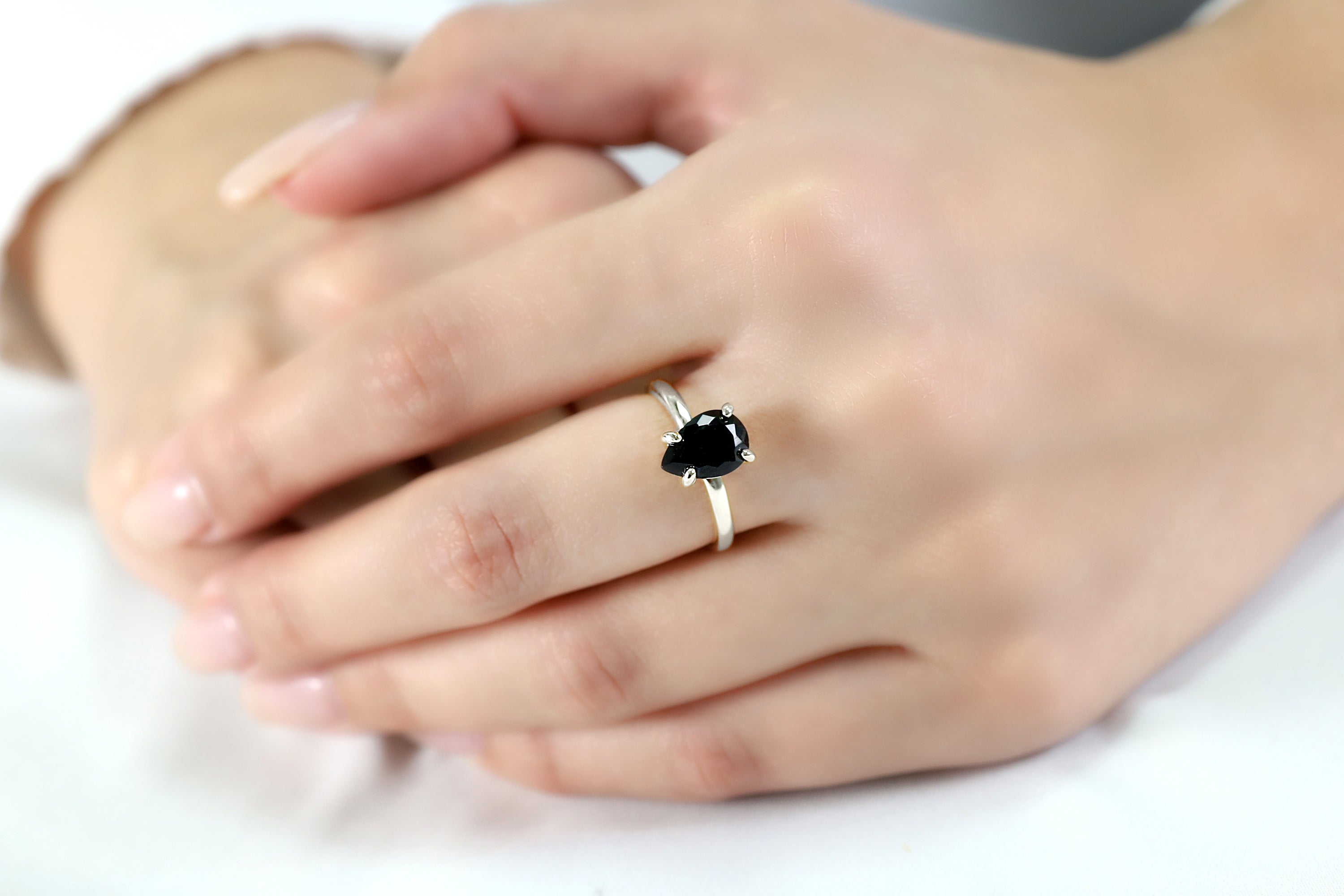 Teardrop Black Onyx Ring in Silver Rings Anemone Unique