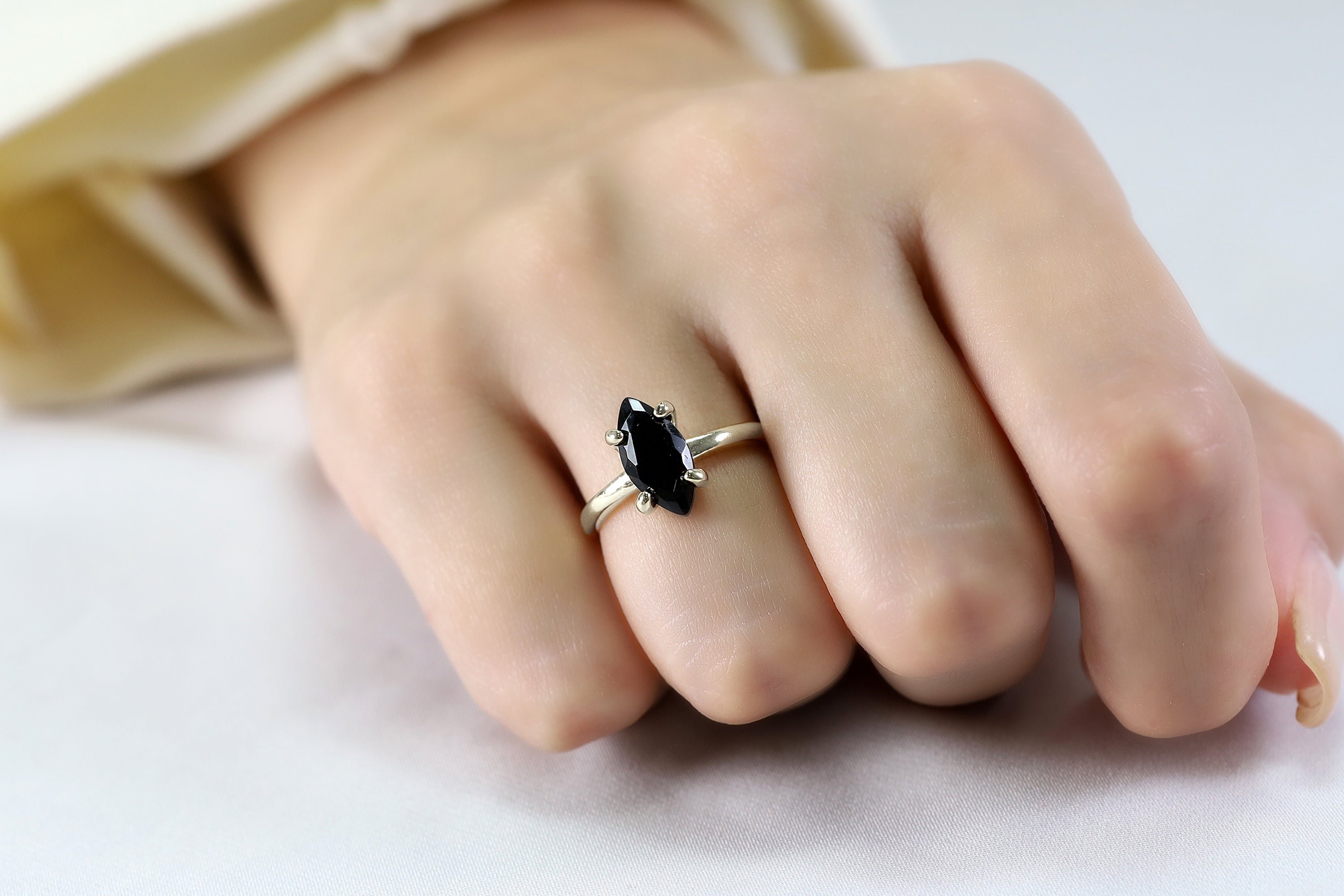Marquise Cut Black Onyx Solitaire Ring Rings Anemone Unique