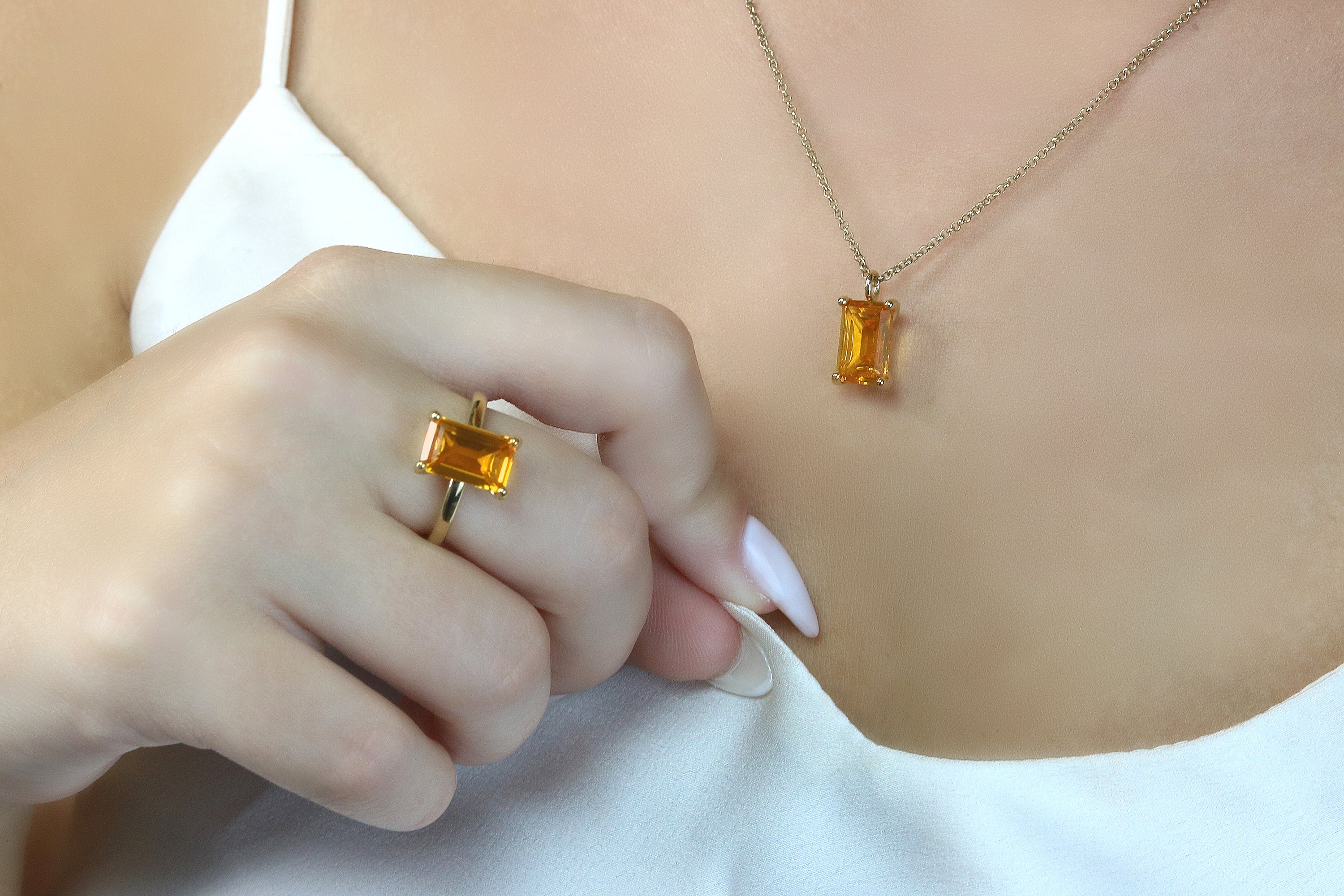 Warm Iridescence Citrine Gold Pendant Necklace necklaces Anemone Unique