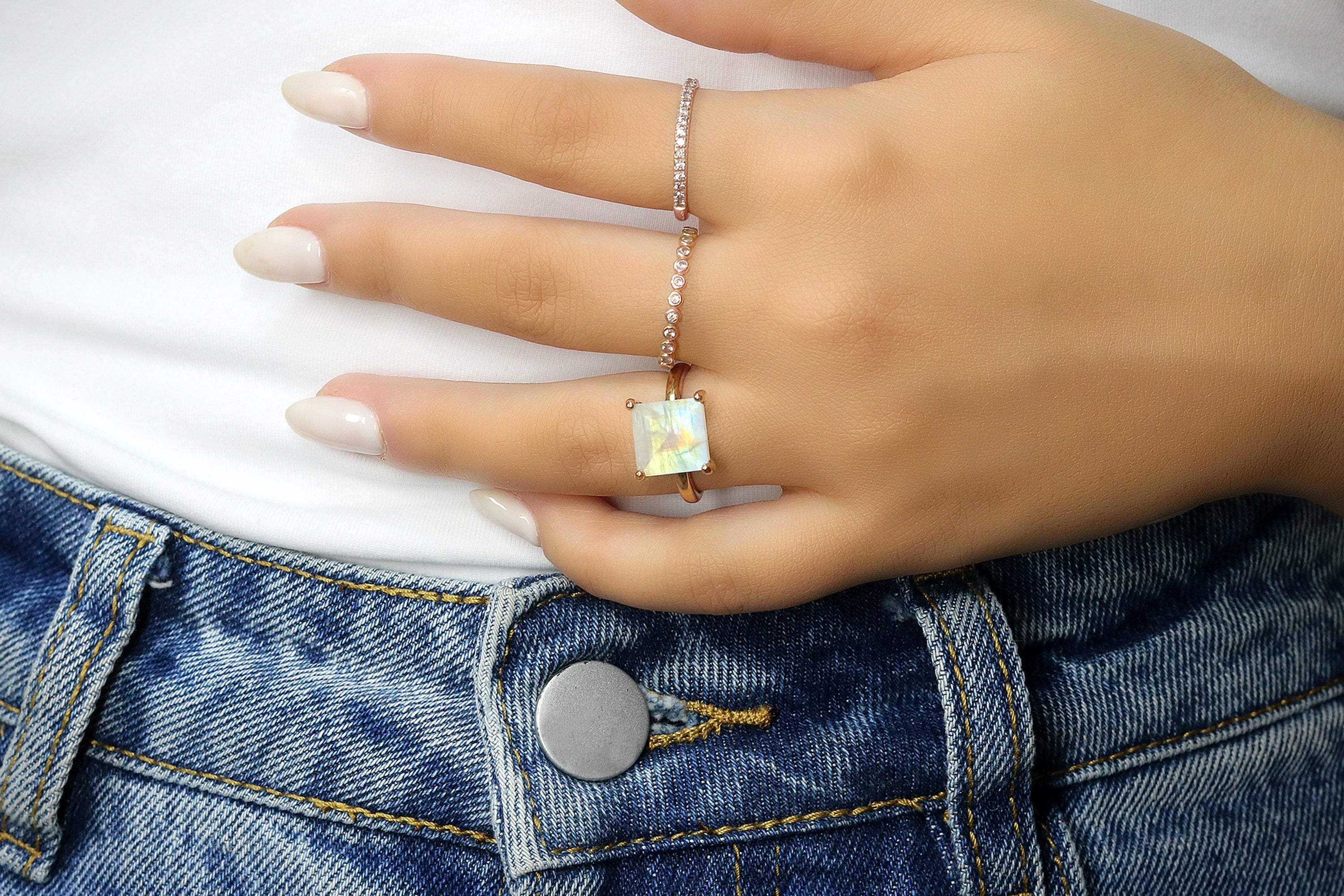 Simple 14K Rose Gold Ring with Moonstone Gemstone Rings Anemone Unique