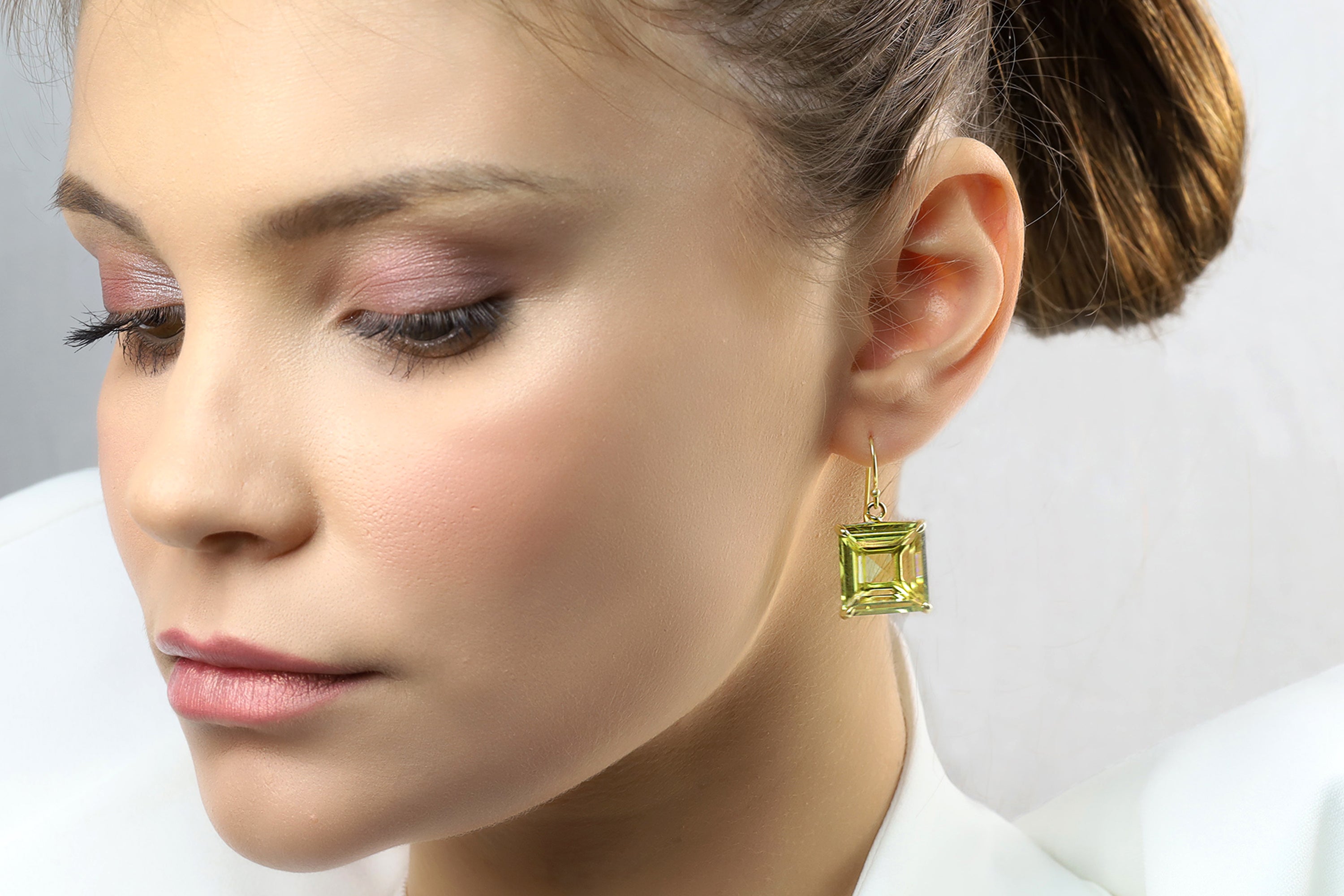 Lemon Quartz Square Bridal Gold Earrings Earrings Anemone Jewelry