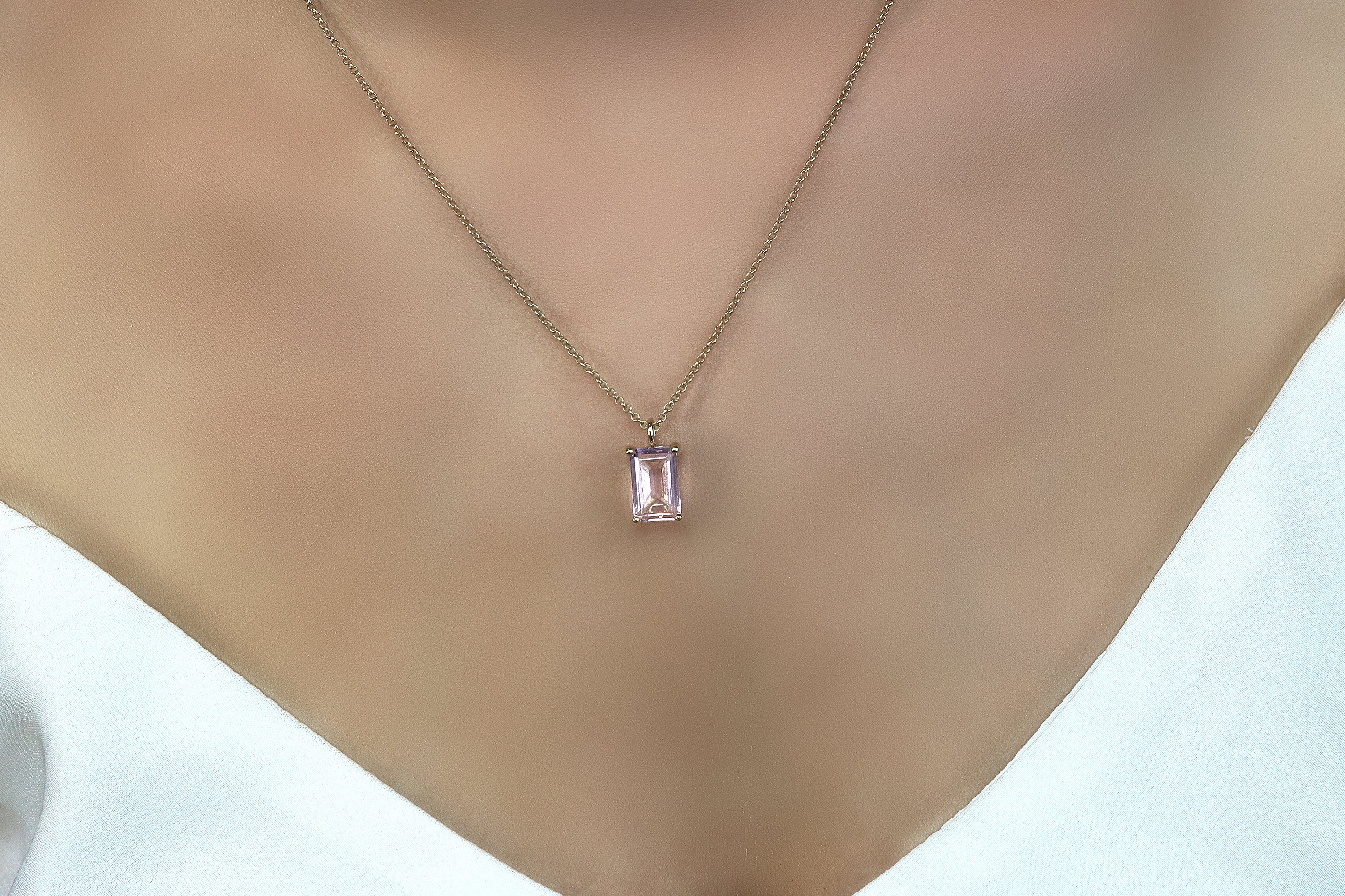 Rectangle Rose Quartz Necklace in Gold necklaces Anemone Unique