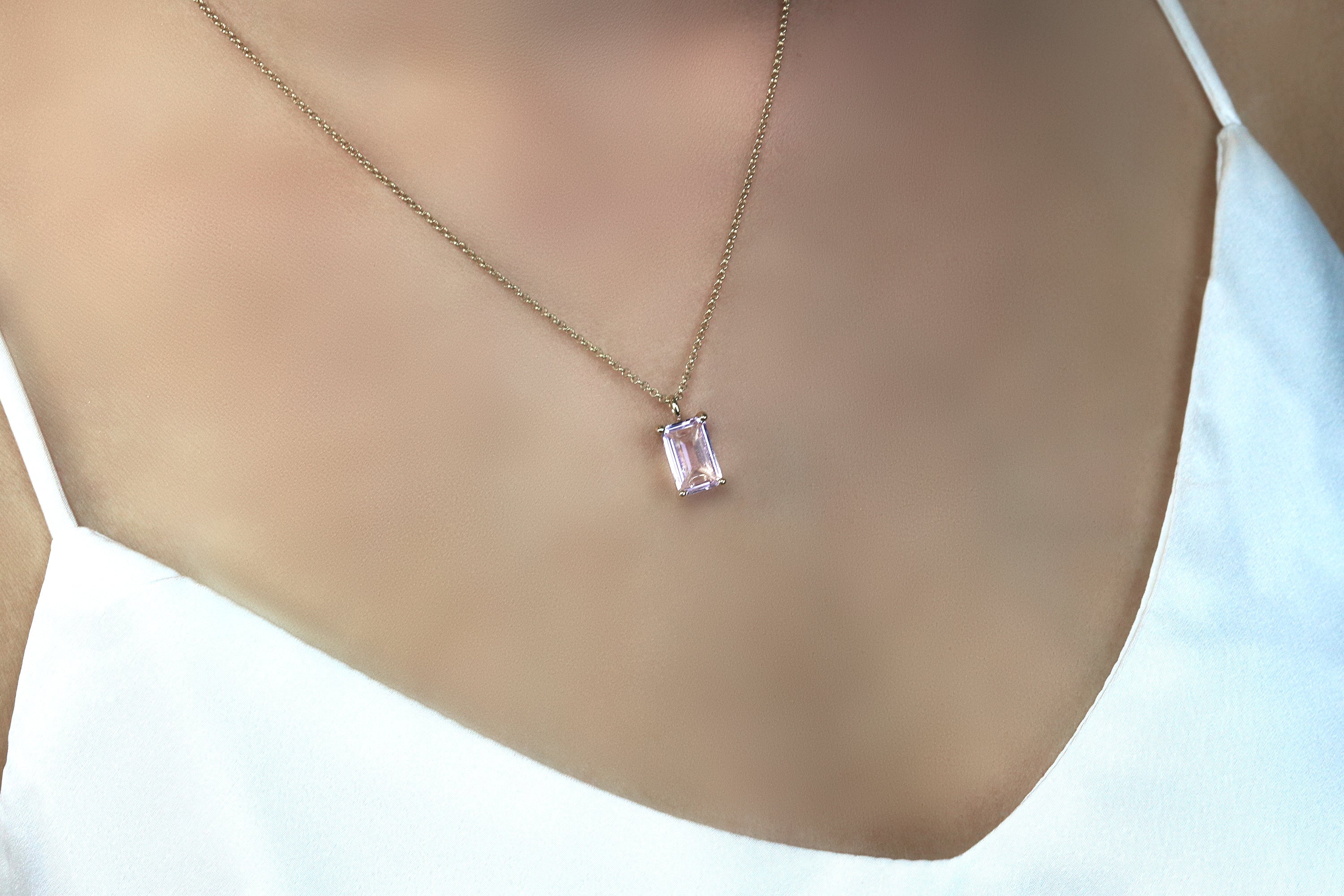 Rectangle Rose Quartz Necklace in Gold necklaces Anemone Unique