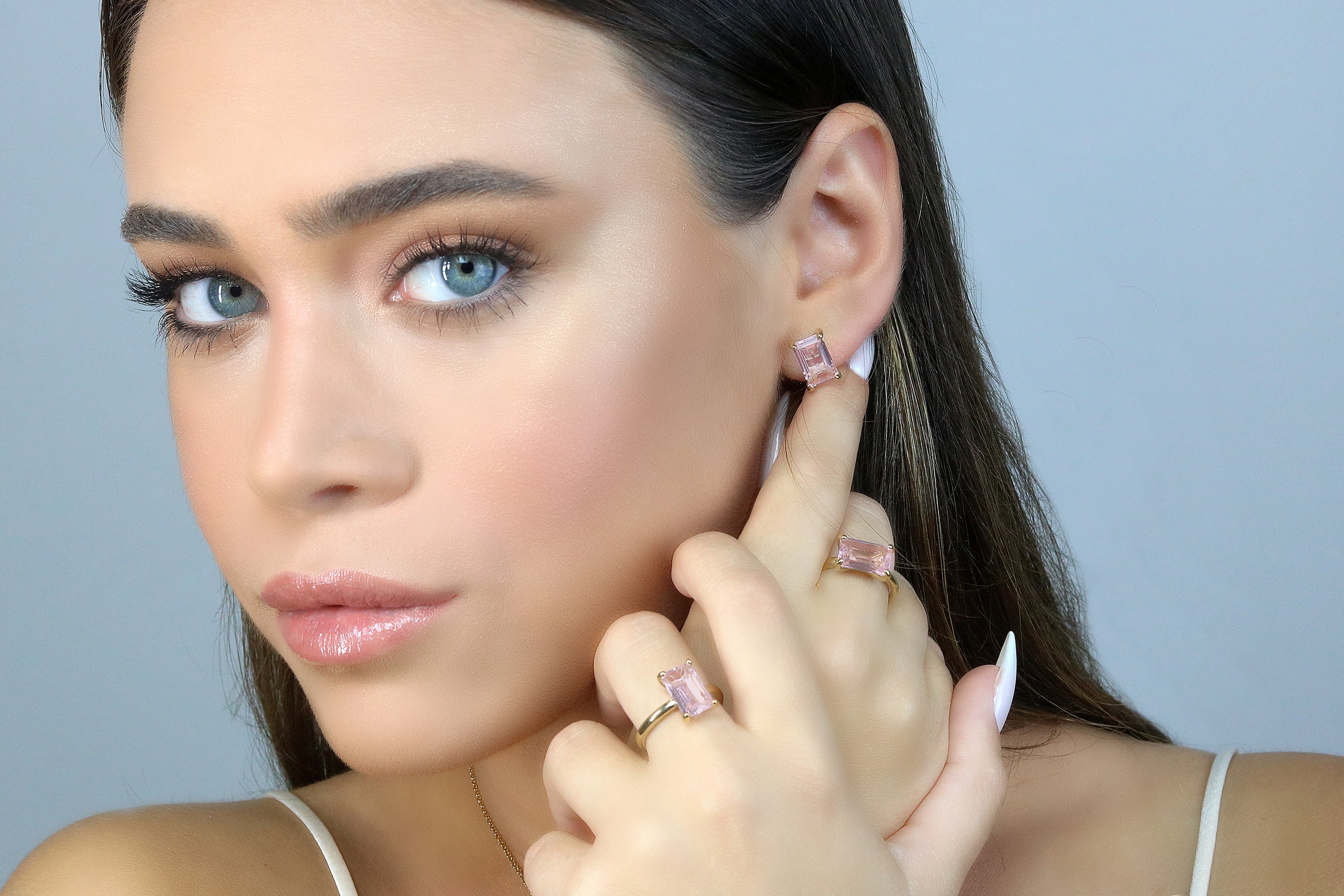 Rectangle Rose Quartz Dainty Gold Ring Rings Anemone Unique