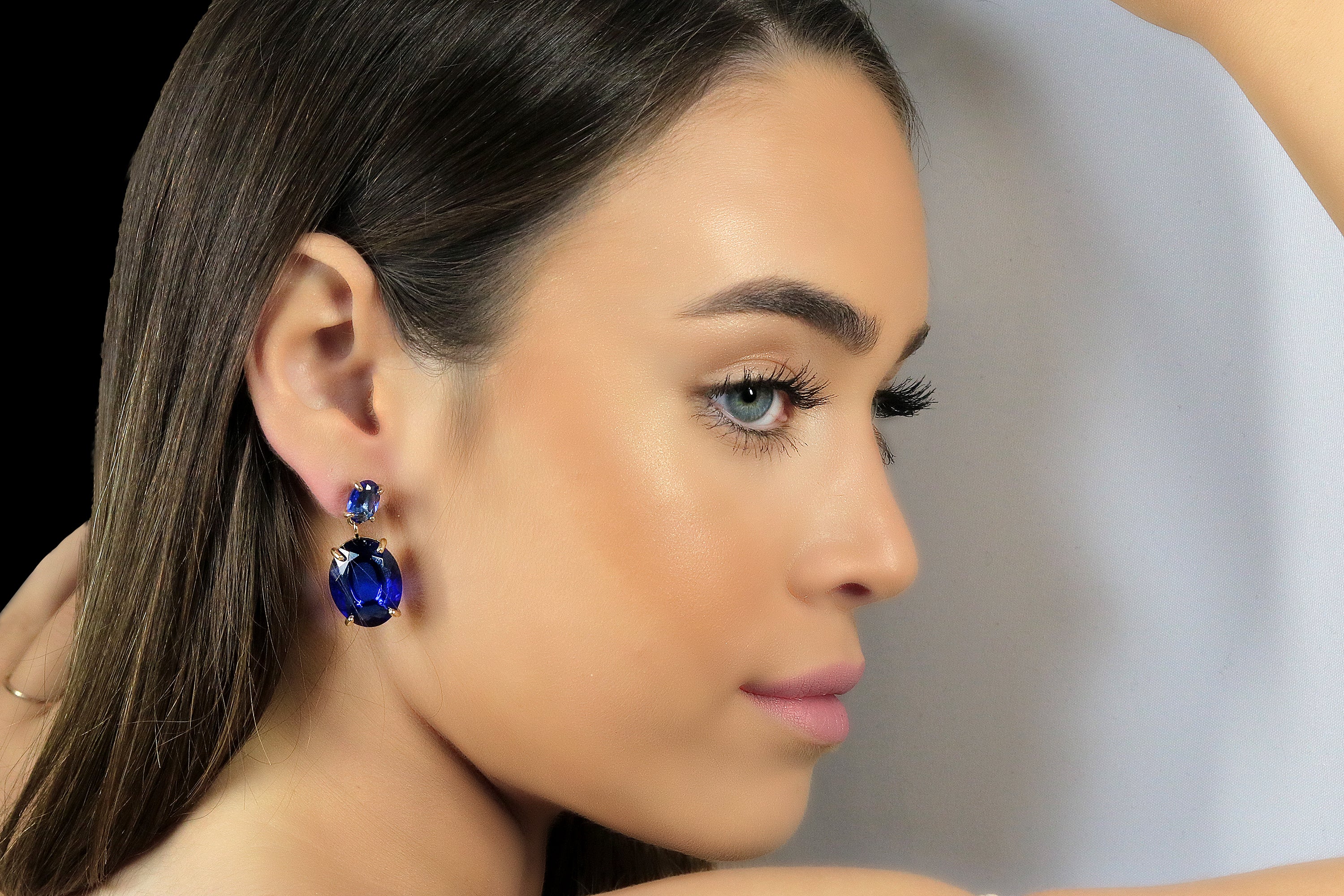 Long Dangle Sapphire Gold Earrings Earrings Anemone Jewelry