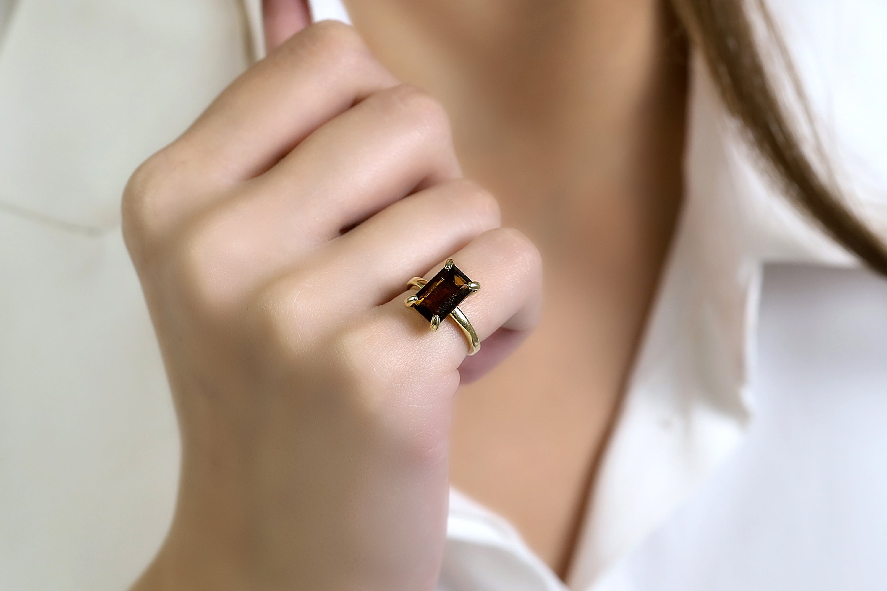 Smoky Quartz Ring in 14K Gold - Custom Ring for Engagement, Birthdays, Anniversaries and Other Celebrations - Handmade Quartz Rings for Women Rings Anemone Unique