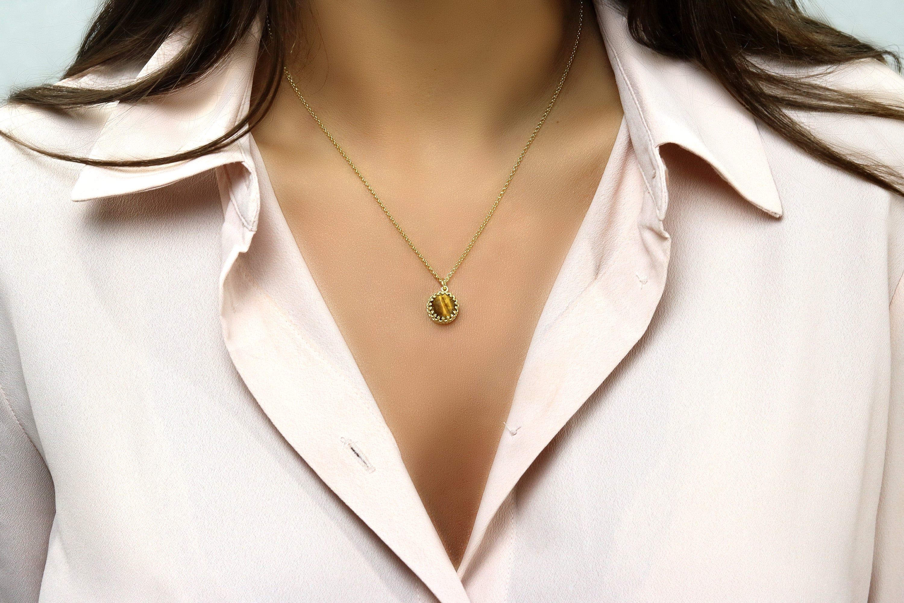 Dainty Tiger Eye Necklace in Sterling Silver necklaces Anemone Jewelry