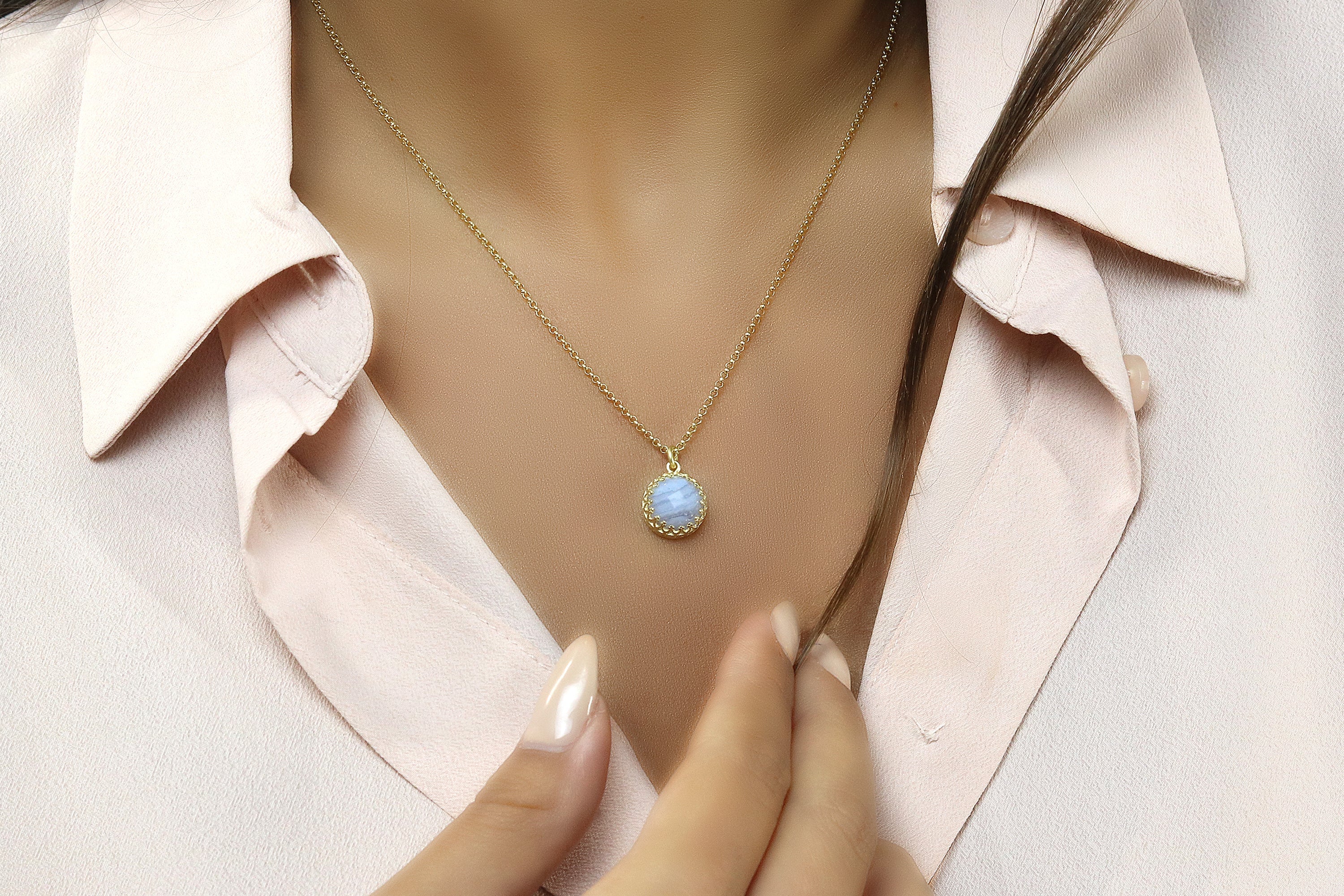 Lovely 10MM Lace Agate Necklace necklaces Anemone Jewelry