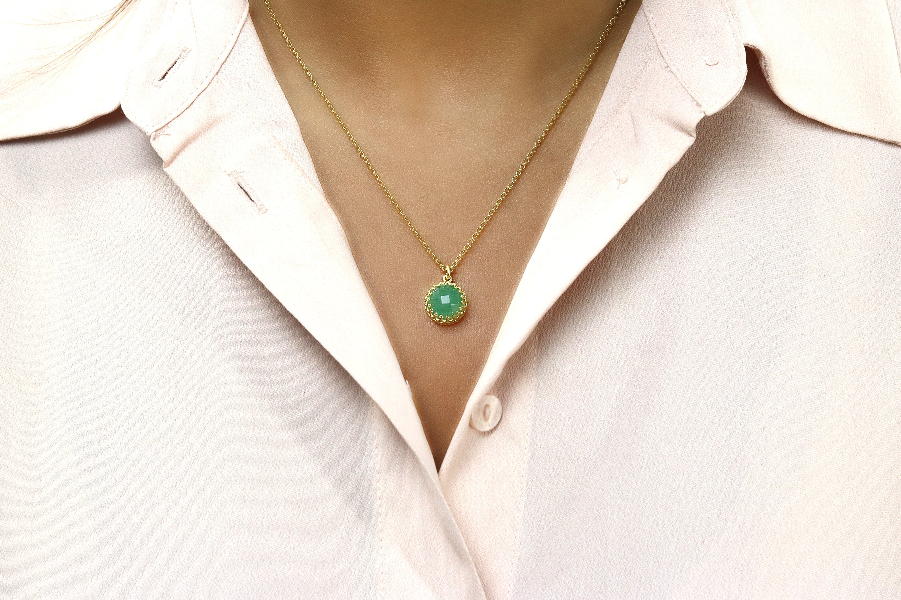 Round Green Aventurine Necklace in Gold Filled necklaces Anemone Jewelry