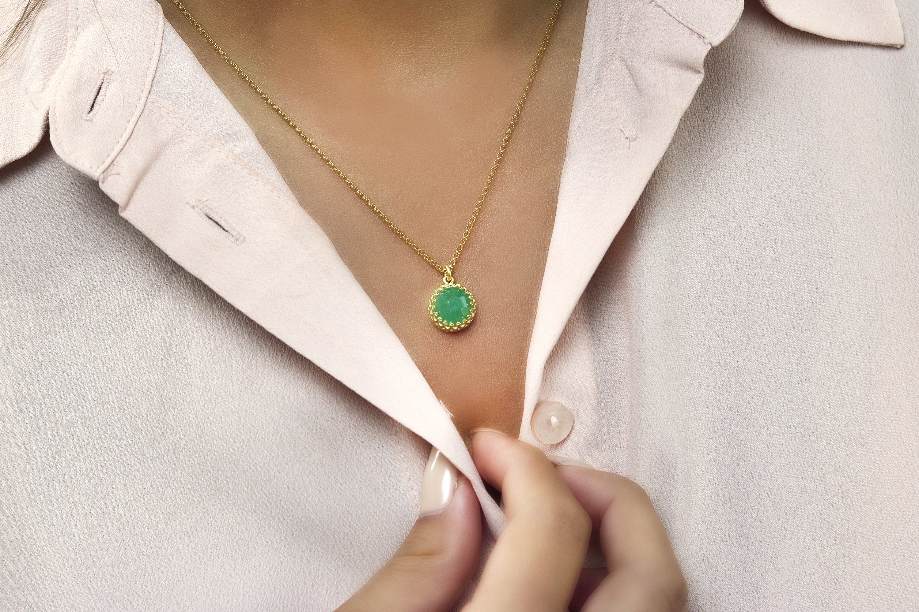 Round Green Aventurine Necklace in Gold Filled necklaces Anemone Jewelry