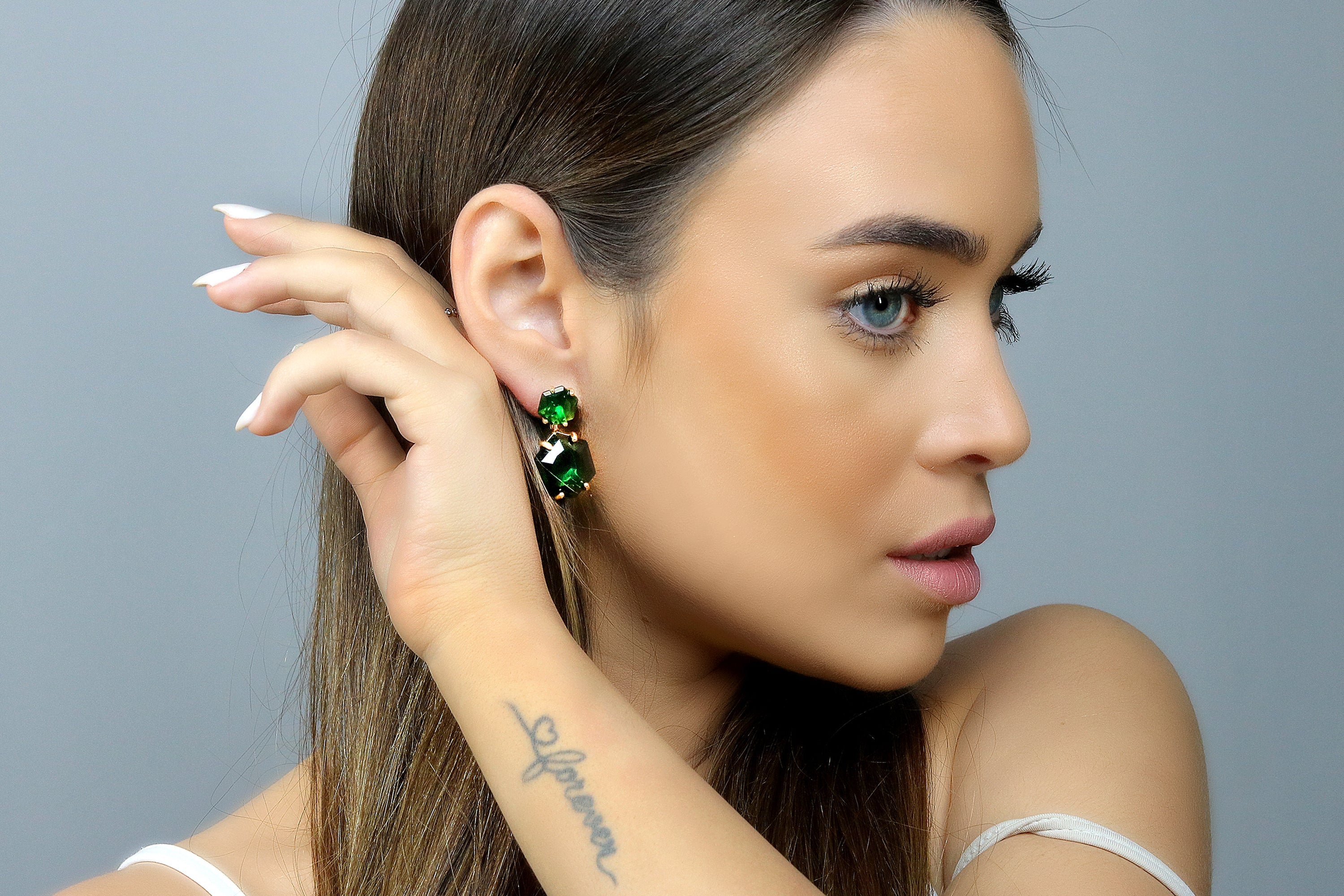 Hexagon Emerald Gold Filled Stud Earrings Earrings Anemone Jewelry