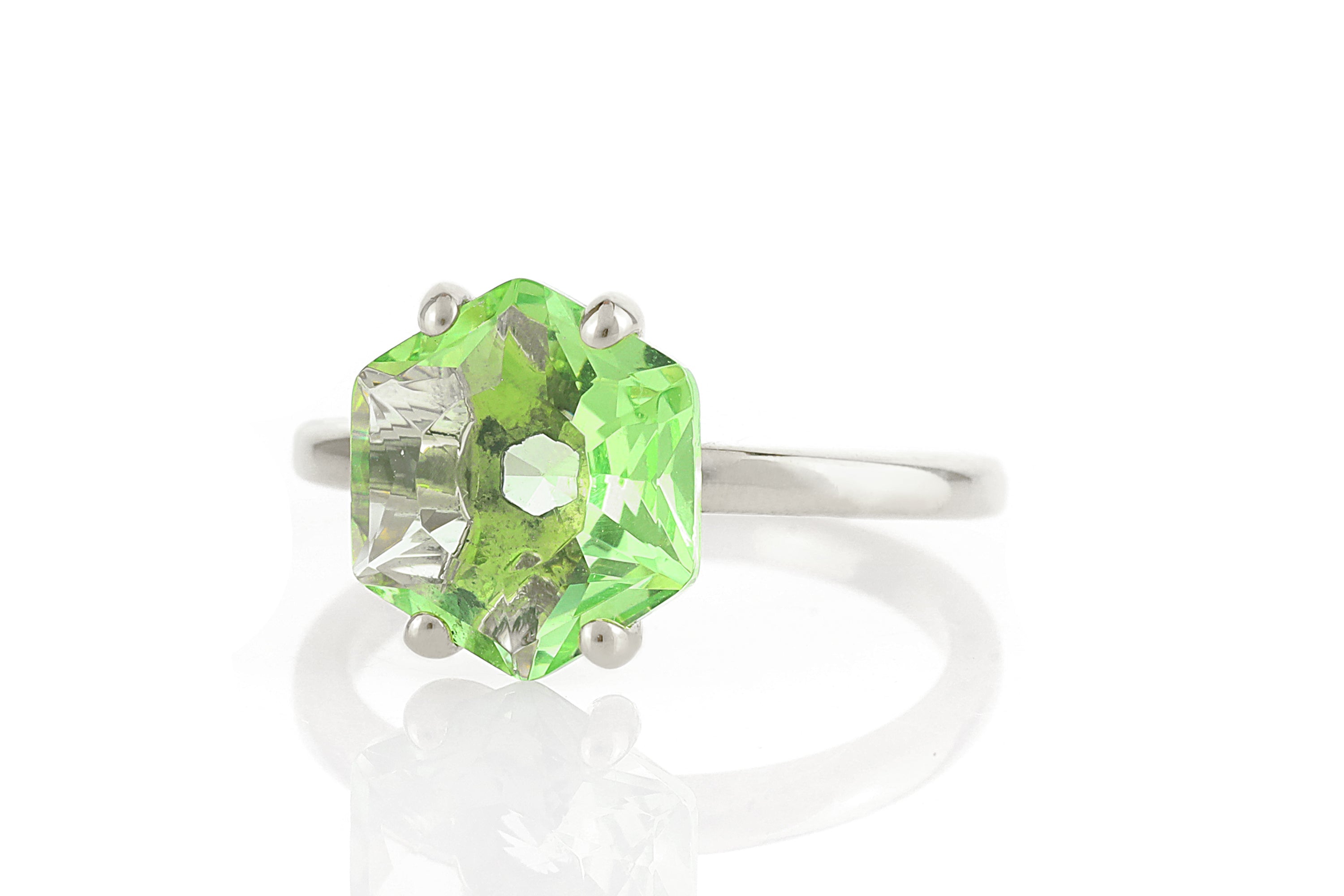 Hexagon Cut Green Tourmaline Solitaire Ring Rings Anemone Unique