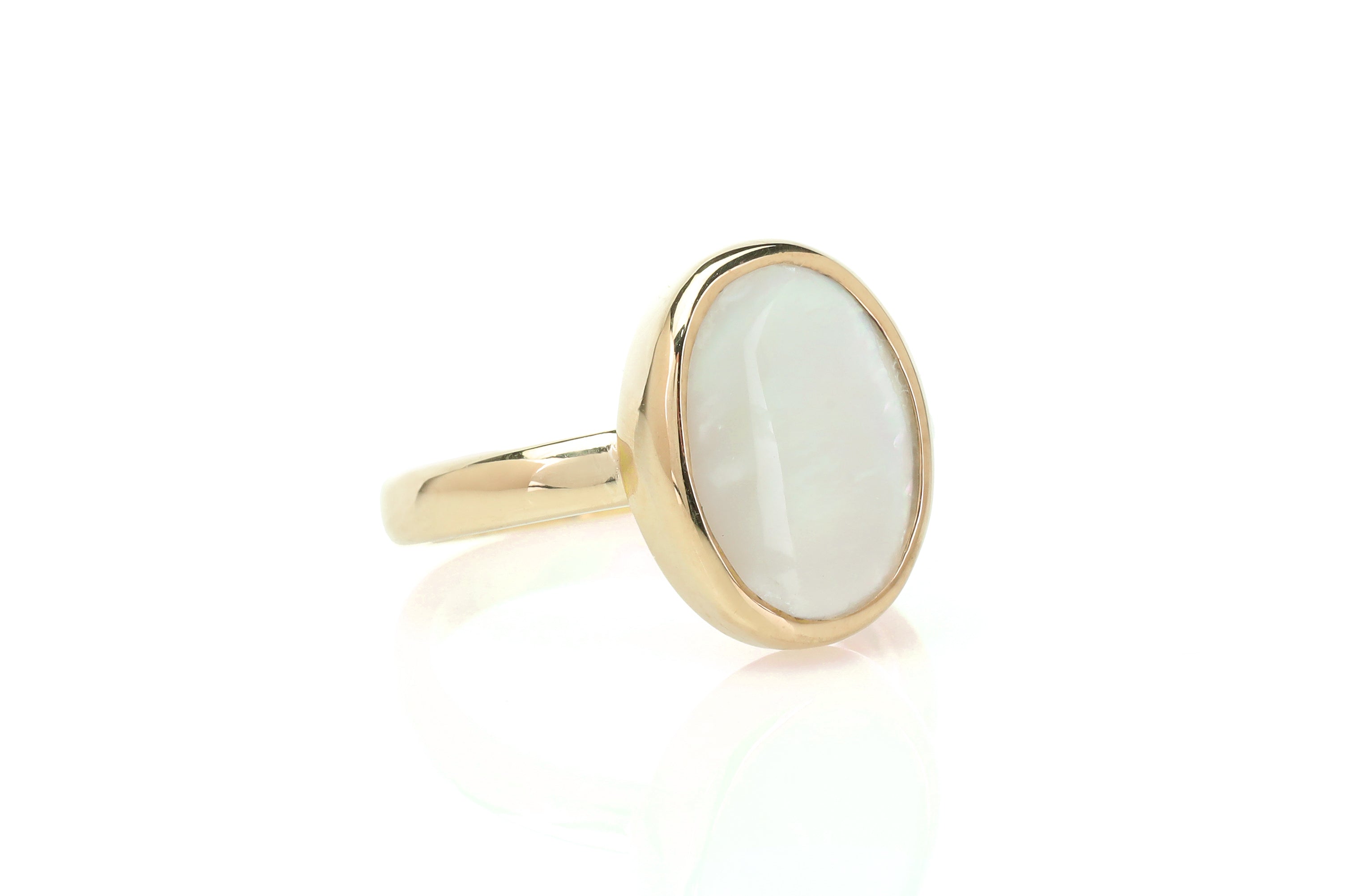 Mother of Pearl Oval Bezel Set Gold Ring Rings Anemone Limited