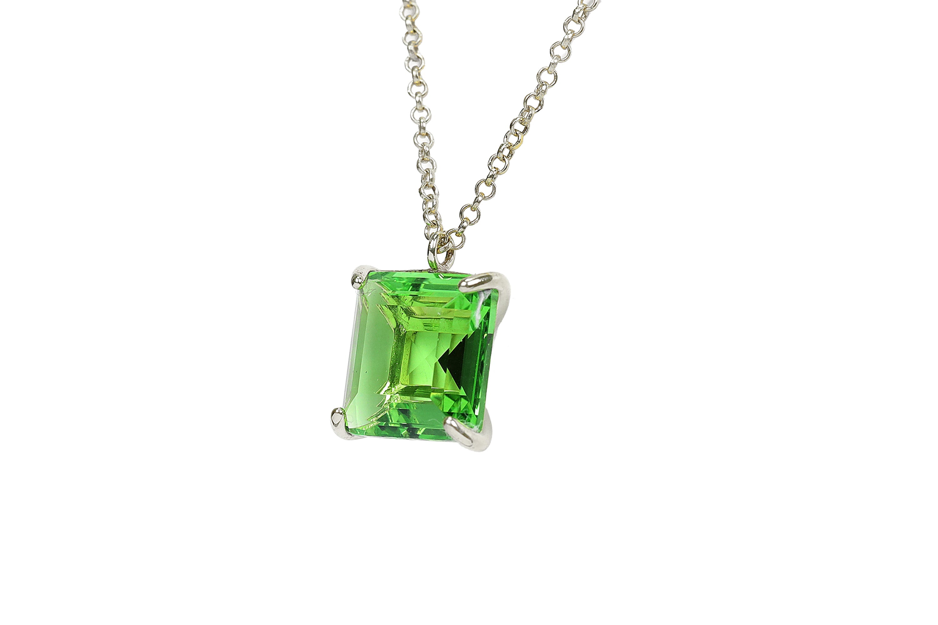 Green Tourmaline Square Pendant Gold Necklace necklaces Anemone Jewelry