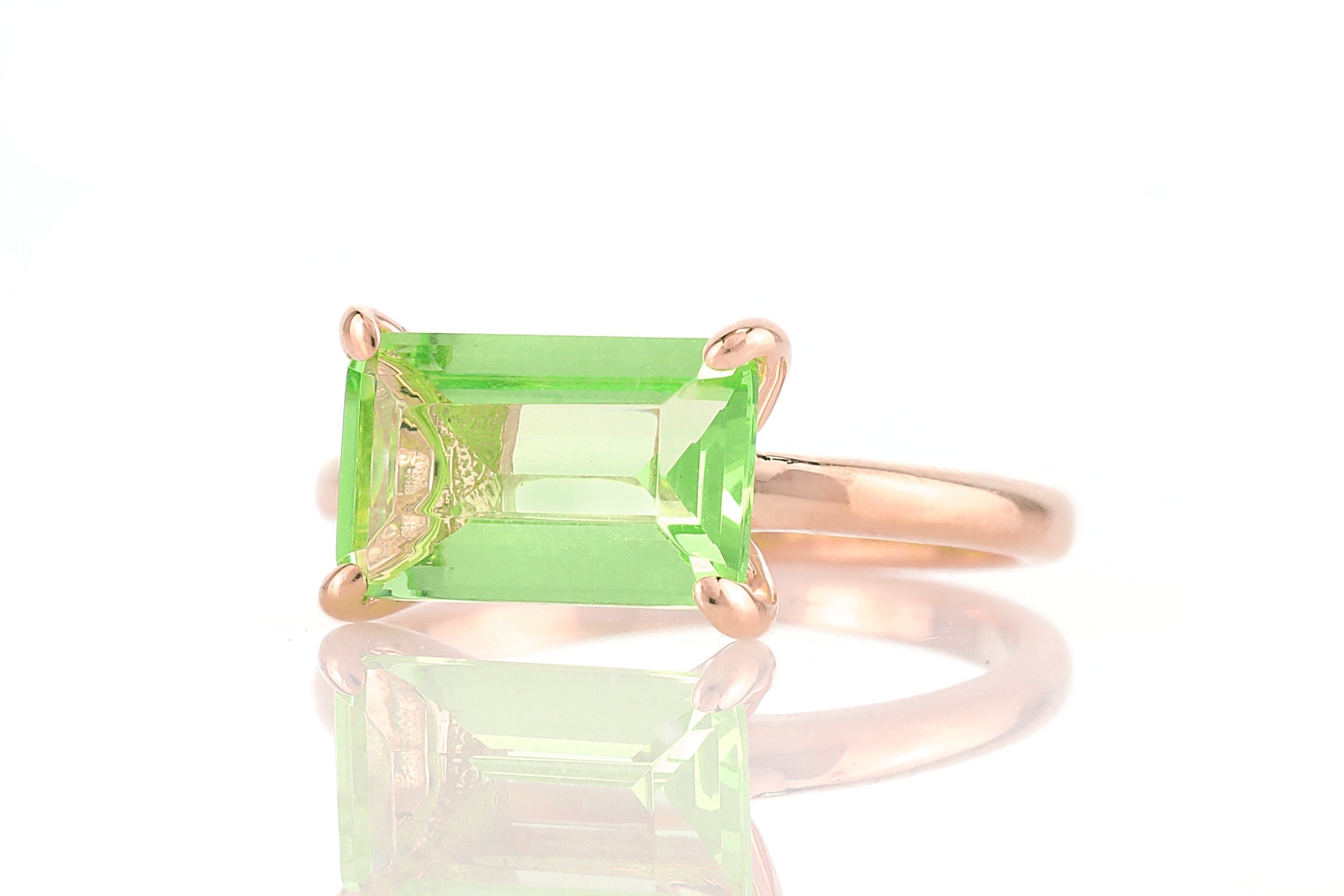 Green Tourmaline Emerald Cut Solitaire Gold Ring Rings Anemone Unique