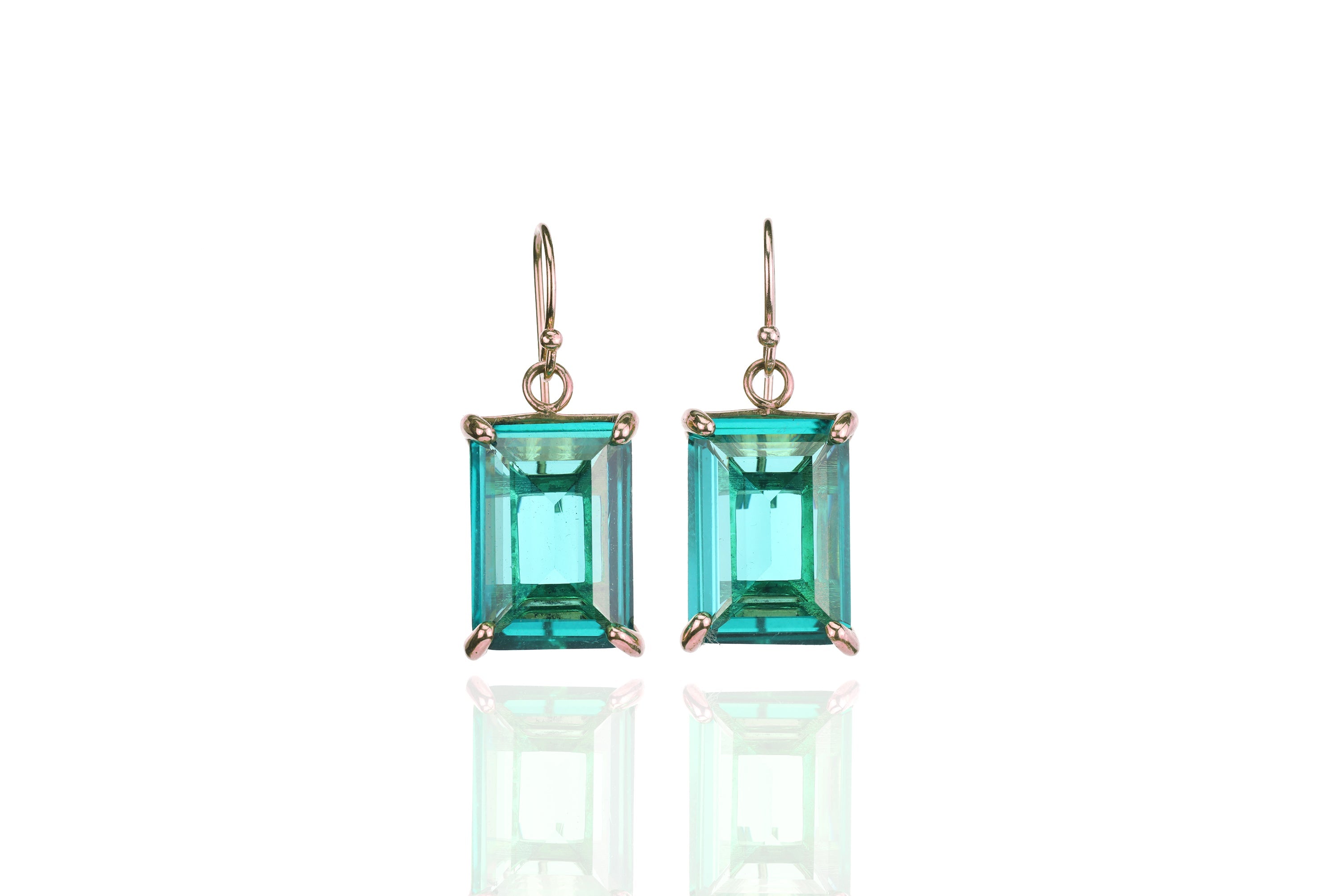 Blue Tourmaline Rectangular Gemstone Gold Dangle Earrings Earrings Anemone Jewelry