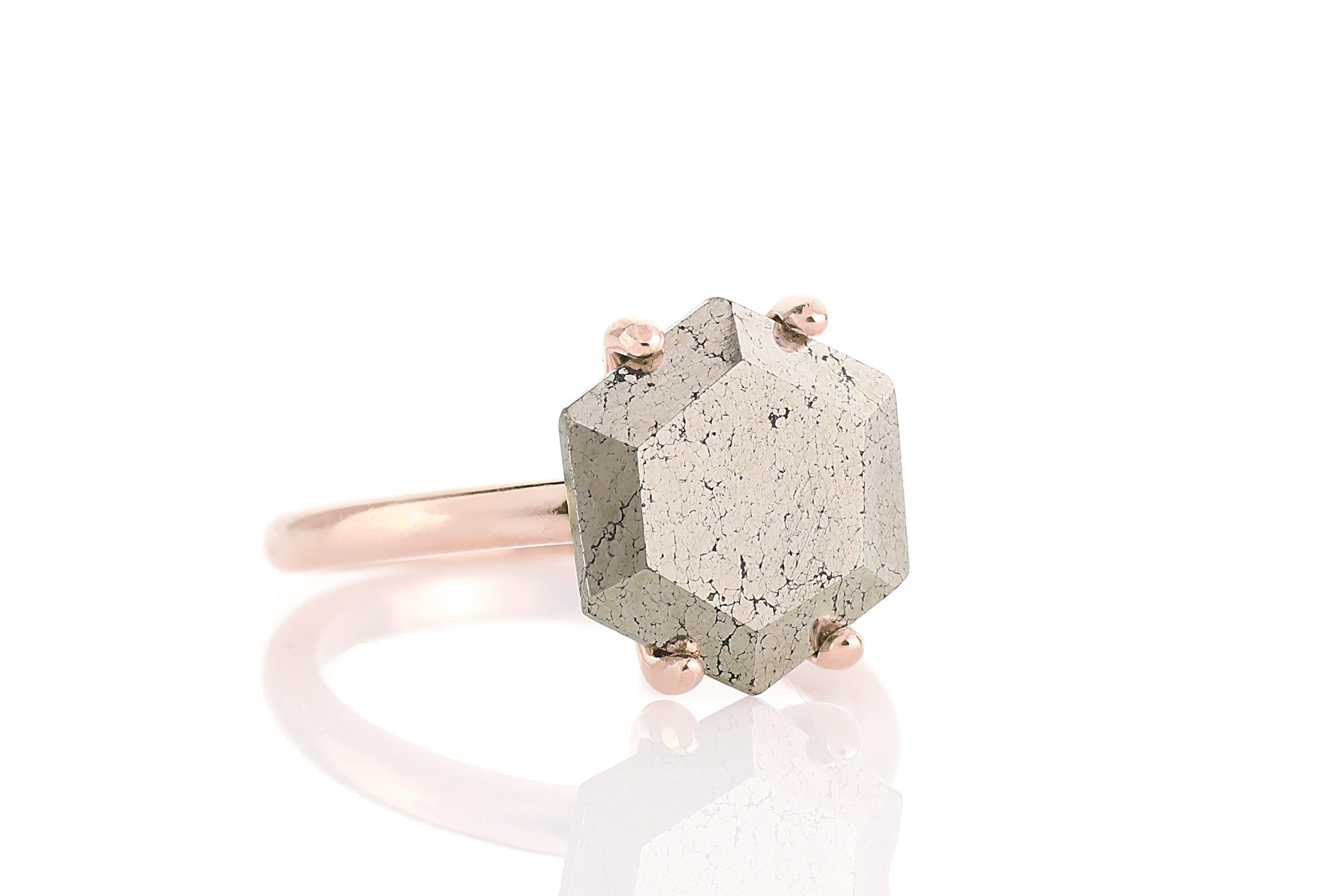 Hexagon Pyrite Stone Gold Ring Rings Anemone Unique