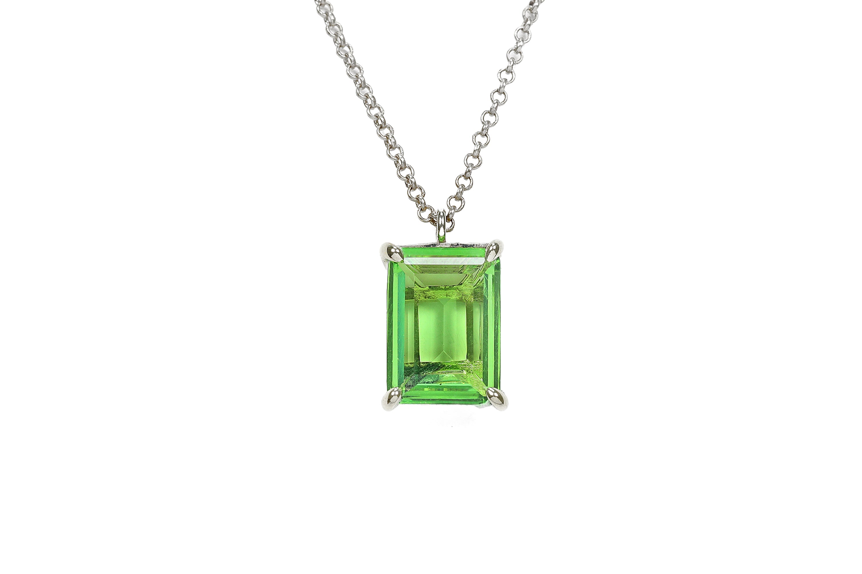 Green Tourmaline Rectangle Pendant Necklace in Yellow Gold necklaces Anemone Jewelry