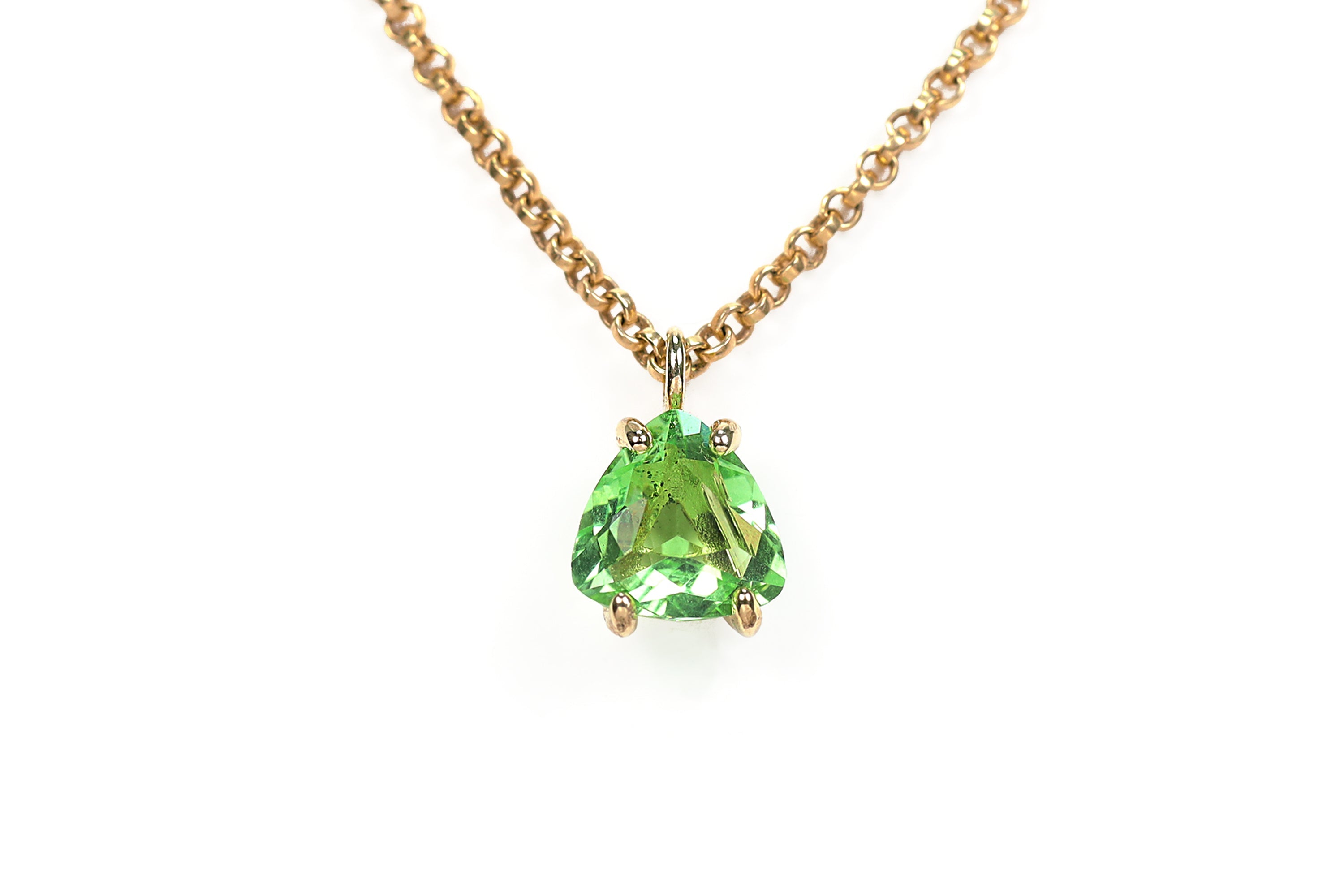 Green Tourmaline Trillion Cut Pendant Gold Necklace necklaces Anemone Unique