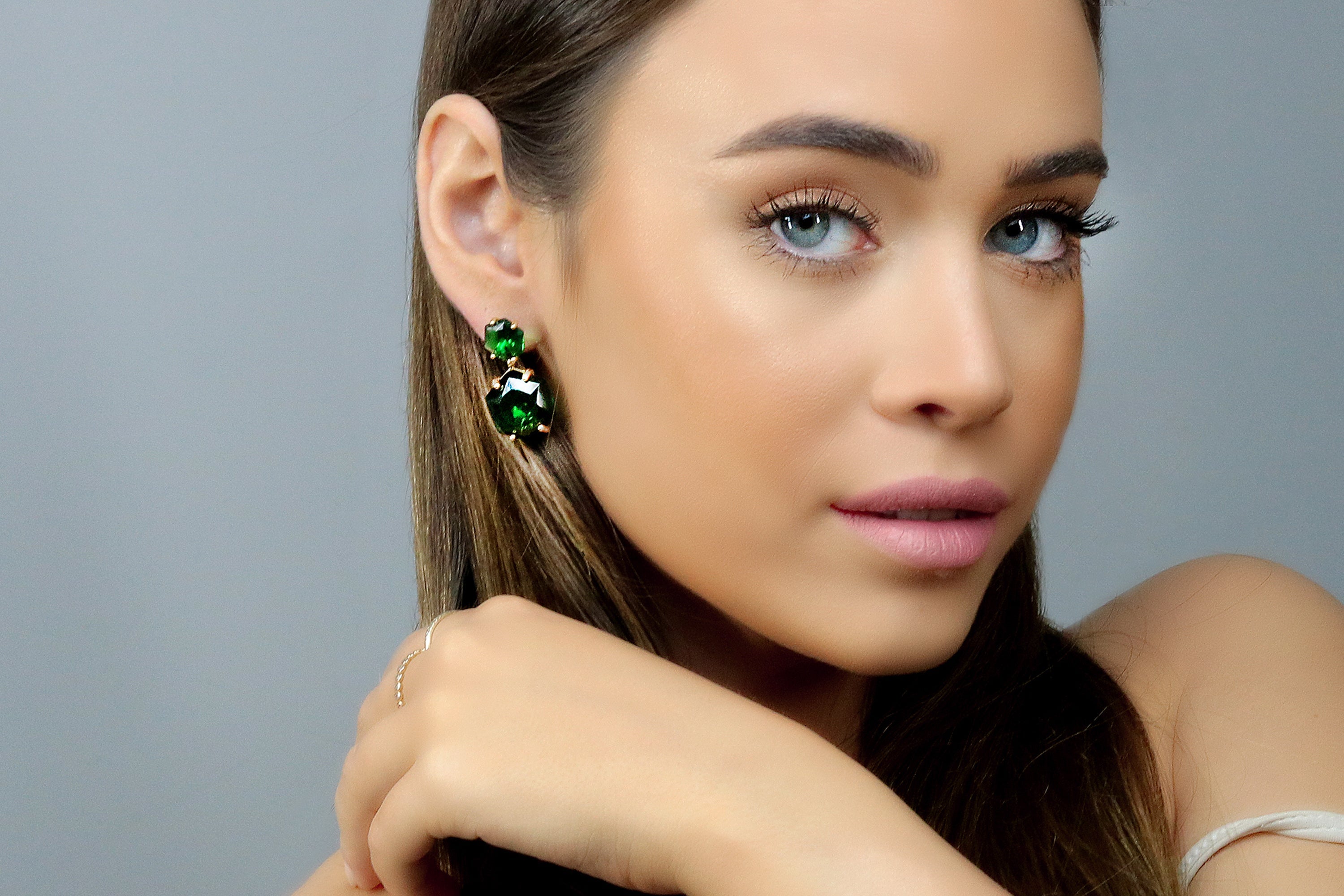 Hexagon Emerald Gold Filled Stud Earrings Earrings Anemone Jewelry