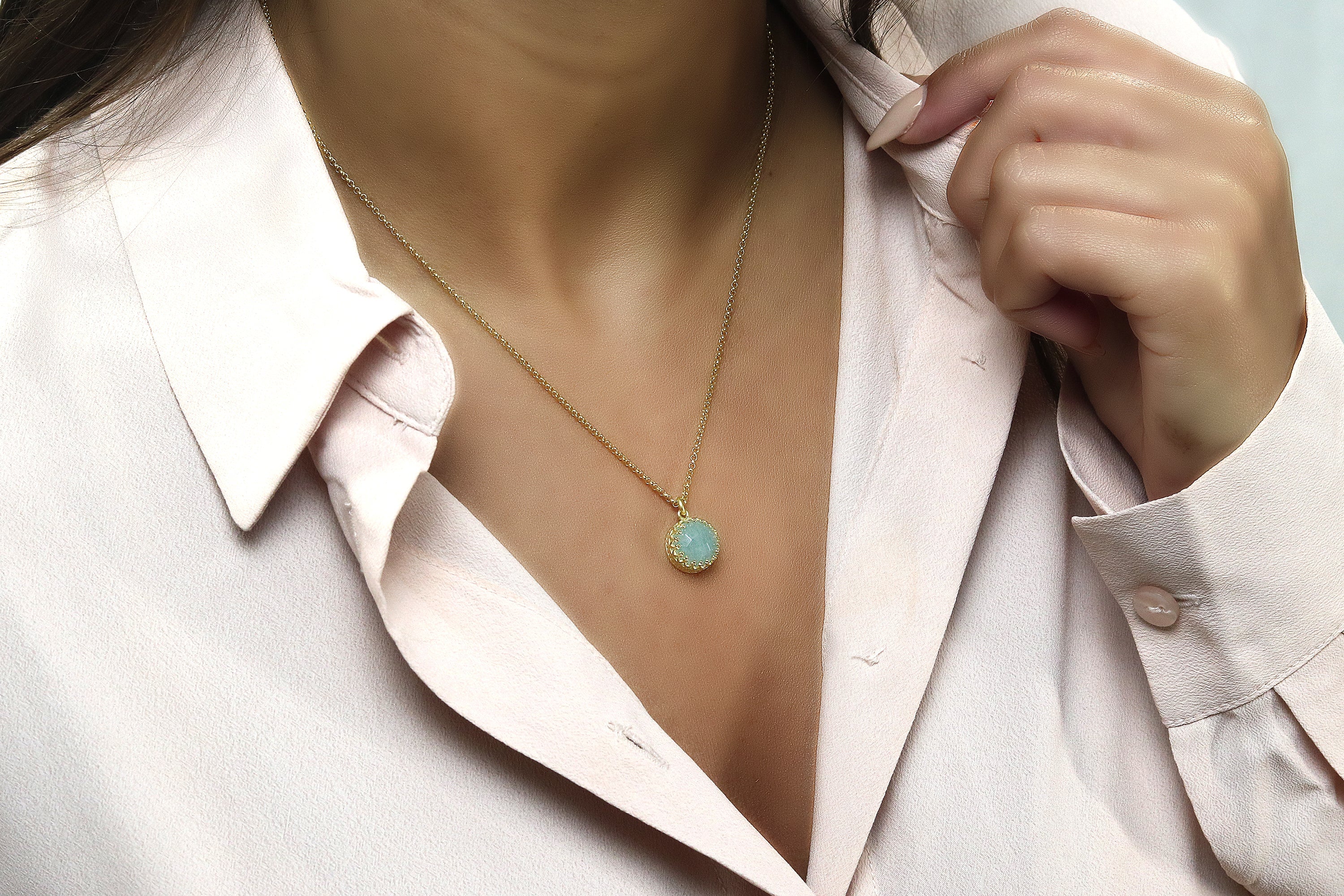 Aquamarine Necklace in 14k Gold necklaces Anemone Jewelry