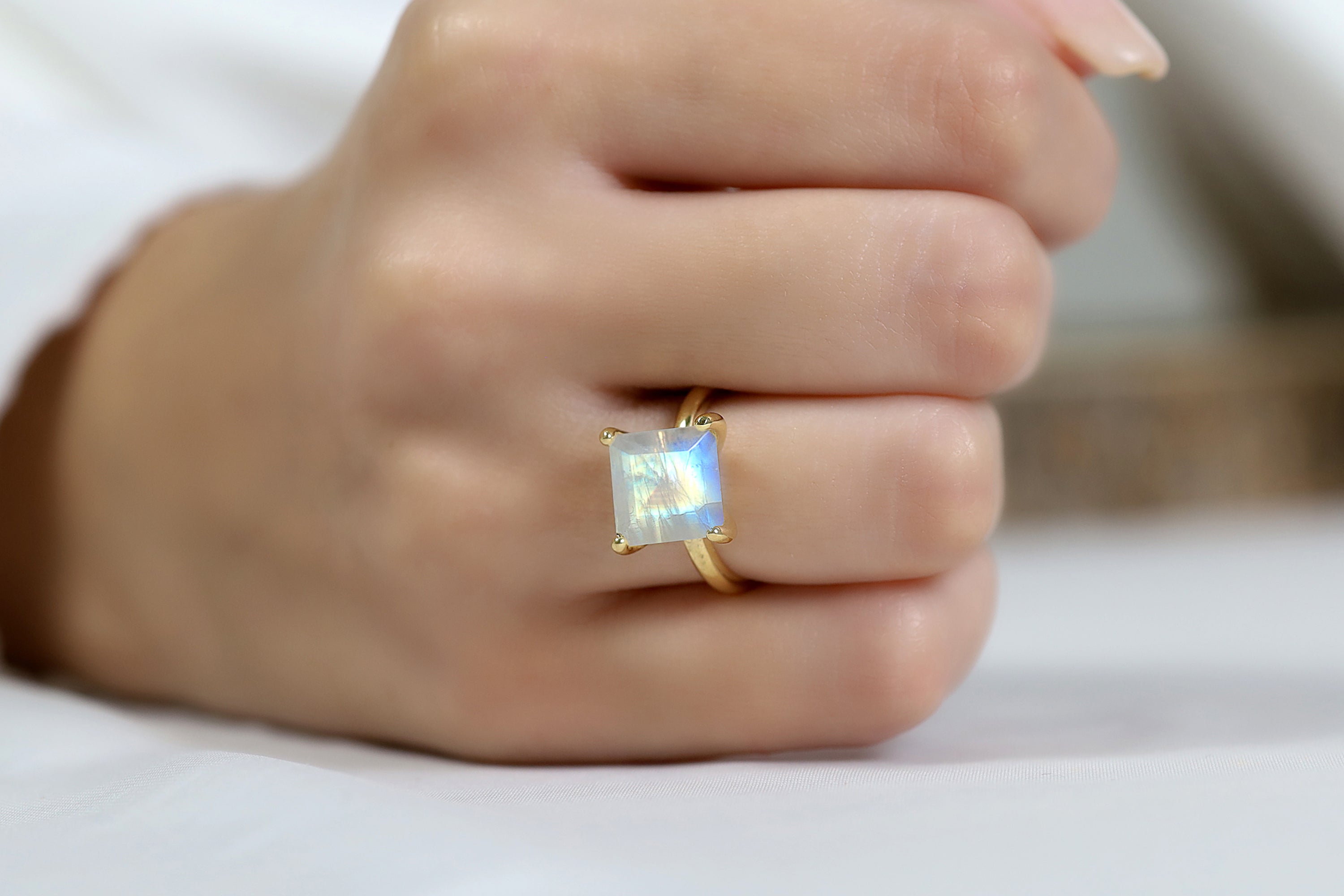 Square Moonstone Jewelry Sterling Silver Ring Rings Anemone Unique