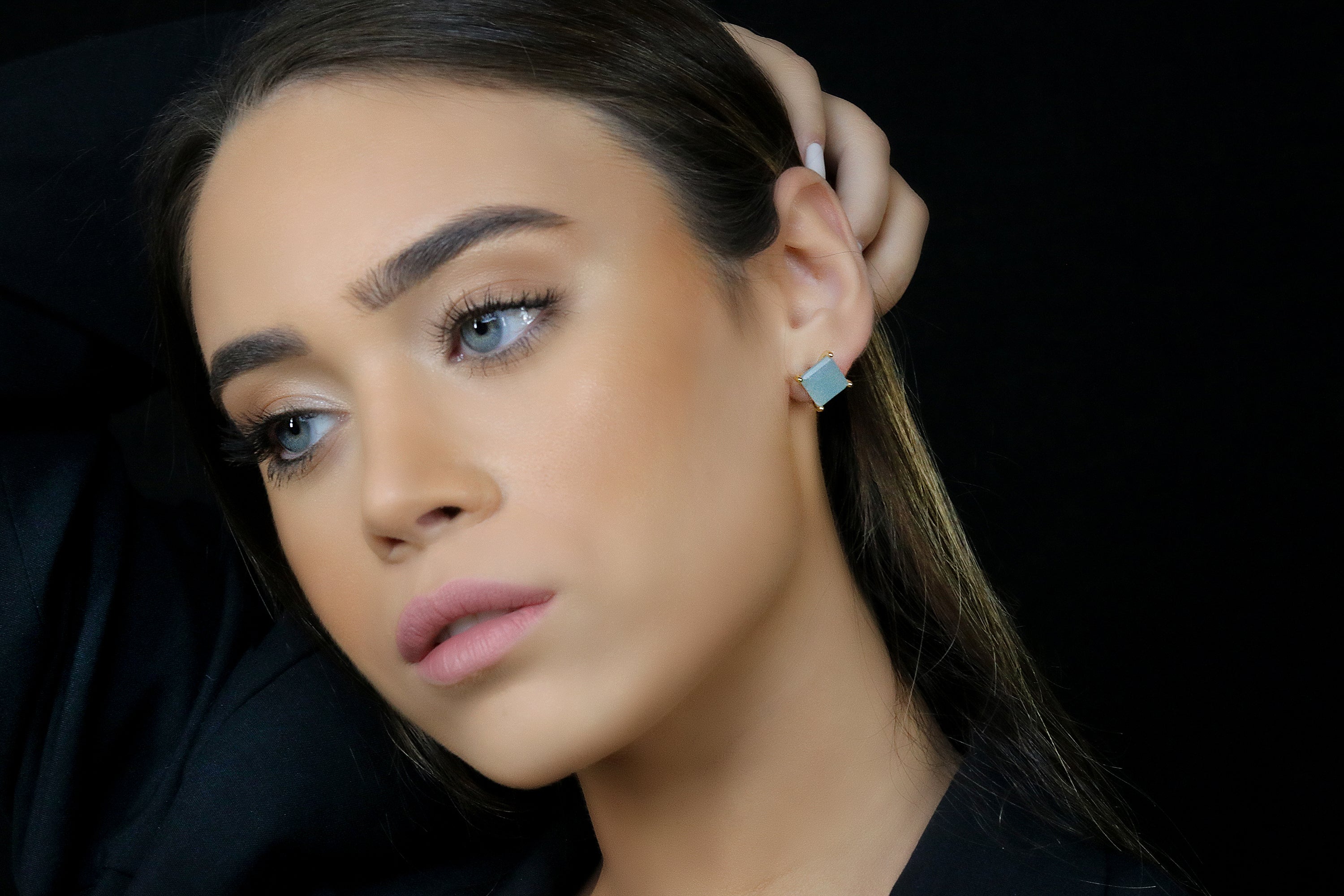 Elegant Square Aquamarine Gold Earrings Earrings Anemone Unique