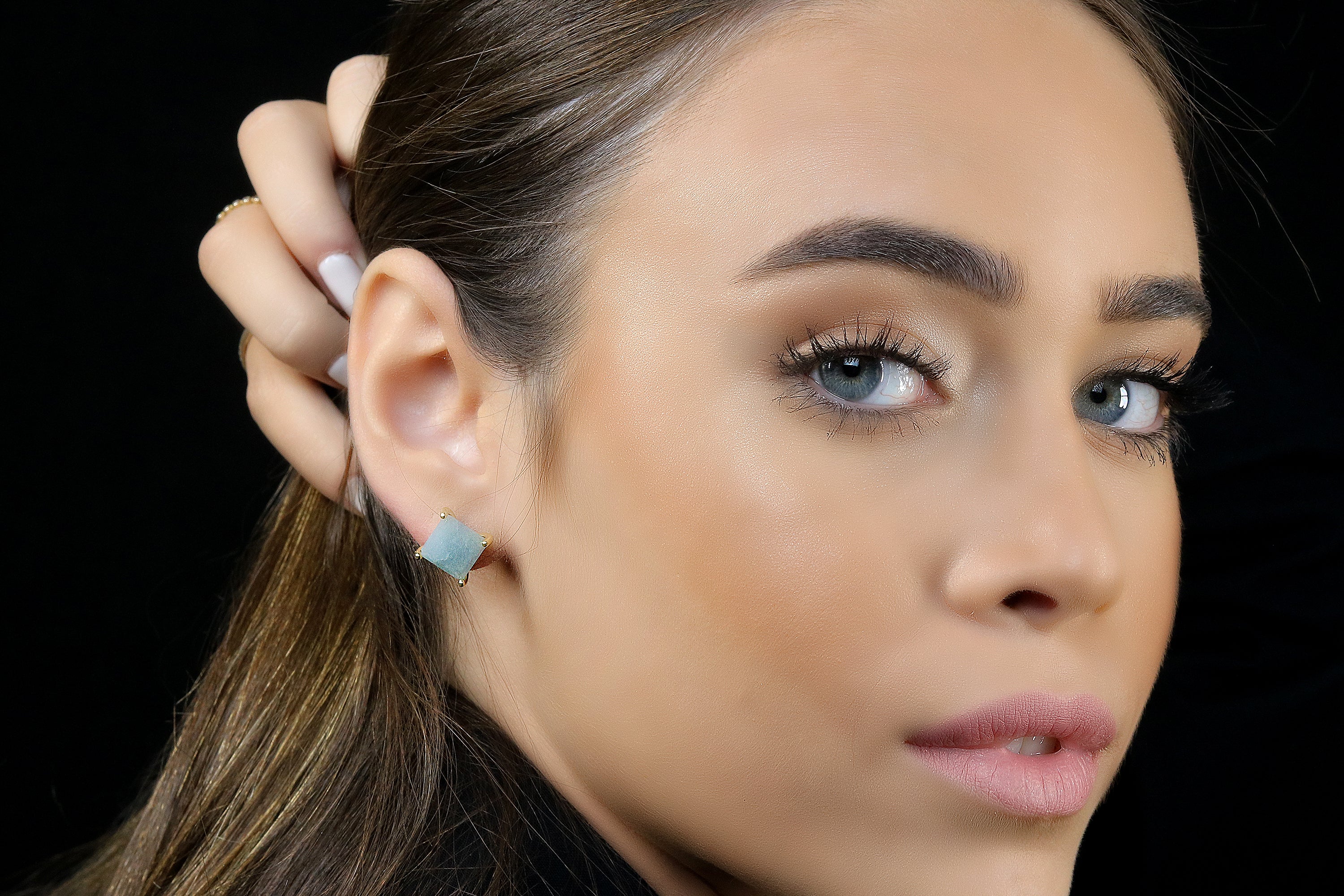 Elegant Square Aquamarine Gold Earrings Earrings Anemone Unique