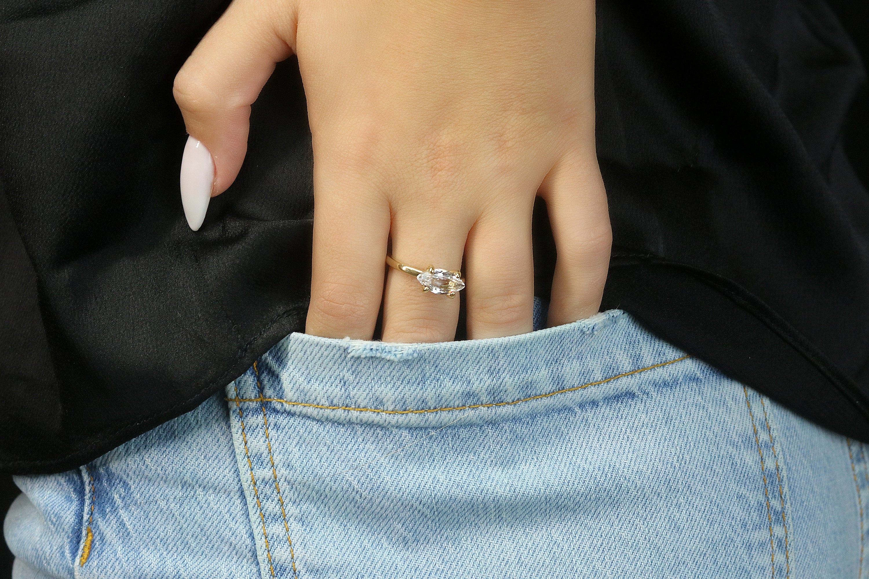 Delicate Clear Crystal Quartz Ring in Gold Rings Anemone Unique