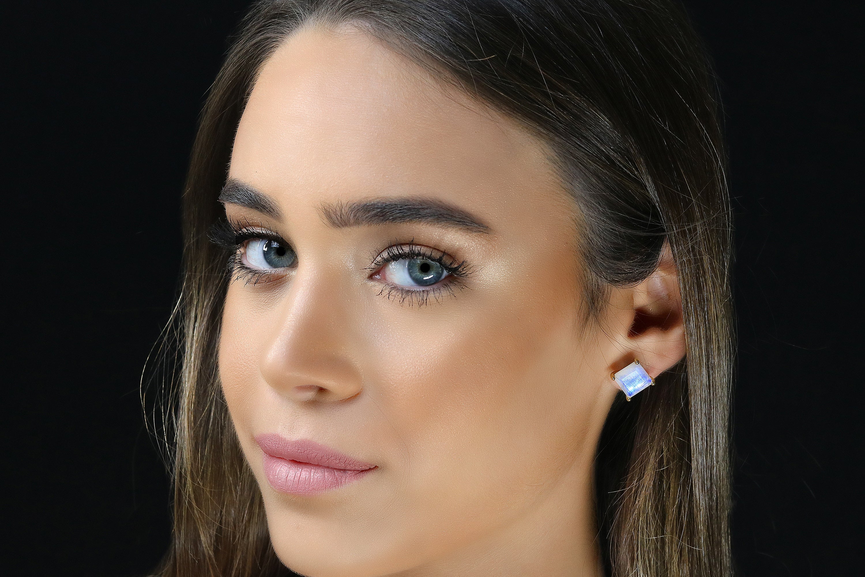 Luminescent Square Moonstone Gold Earrings Earrings Anemone Unique