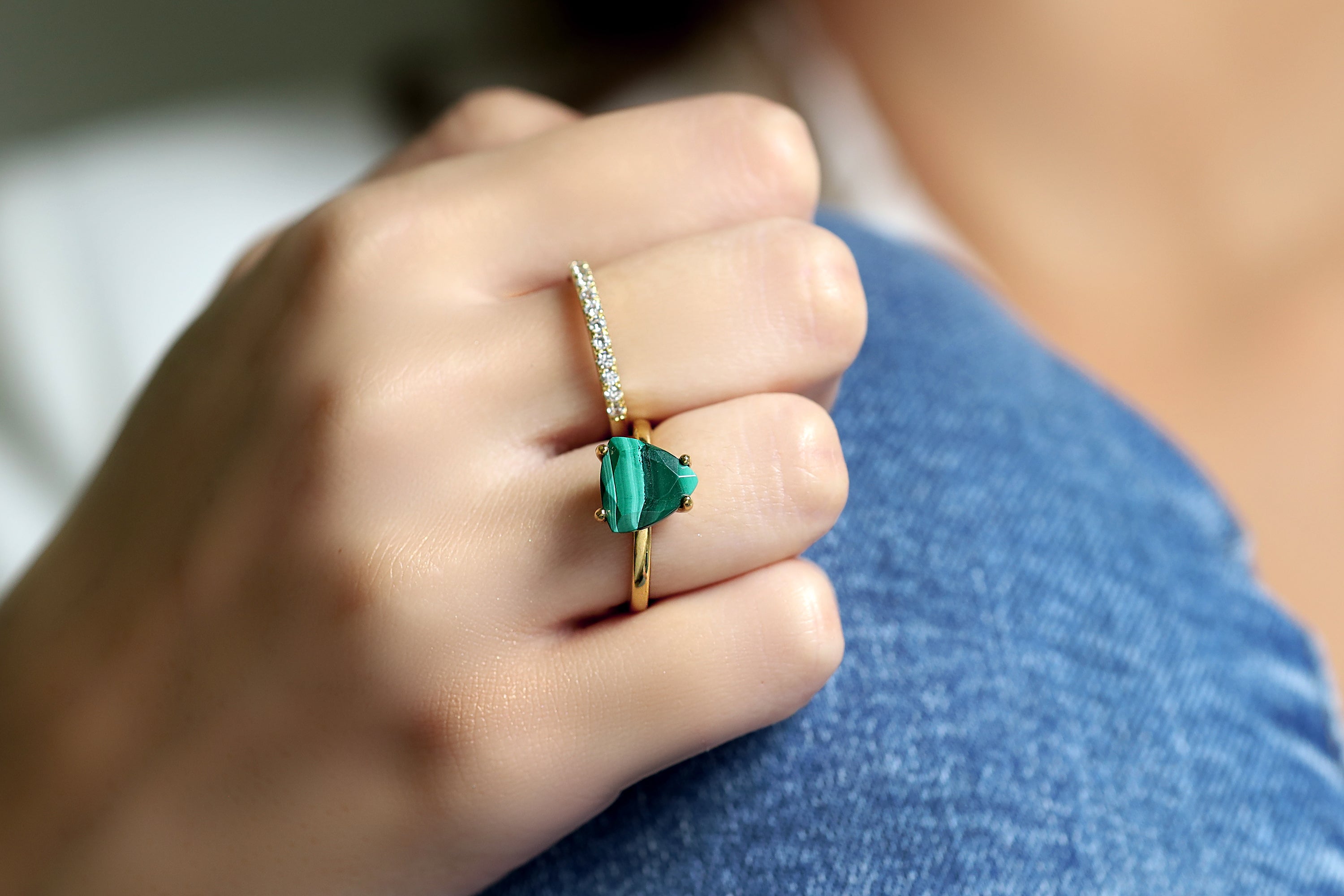 Trilliant Malachite Ring in Gold Filled Rings Anemone Unique