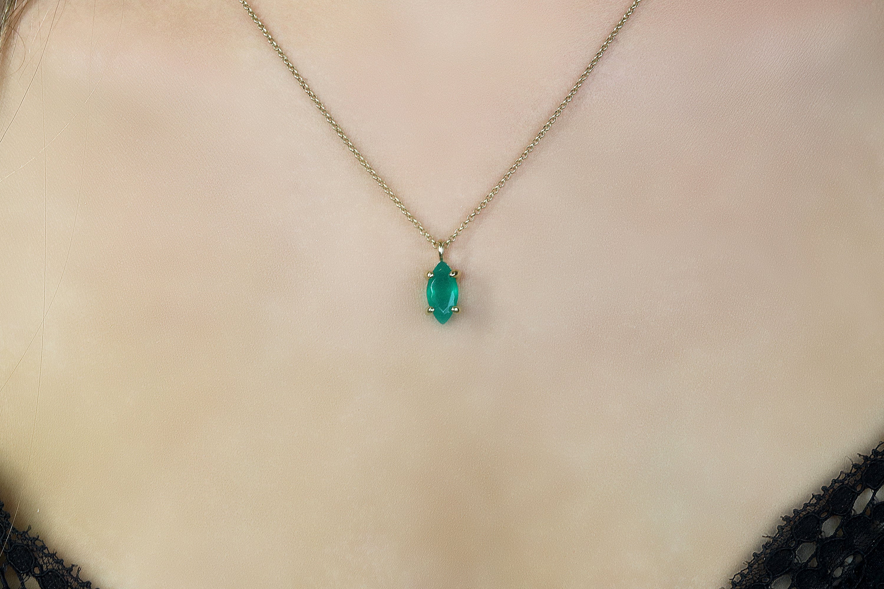 Delicate Pendant Marquise Green Onyx Necklace in Gold necklaces Anemone Unique