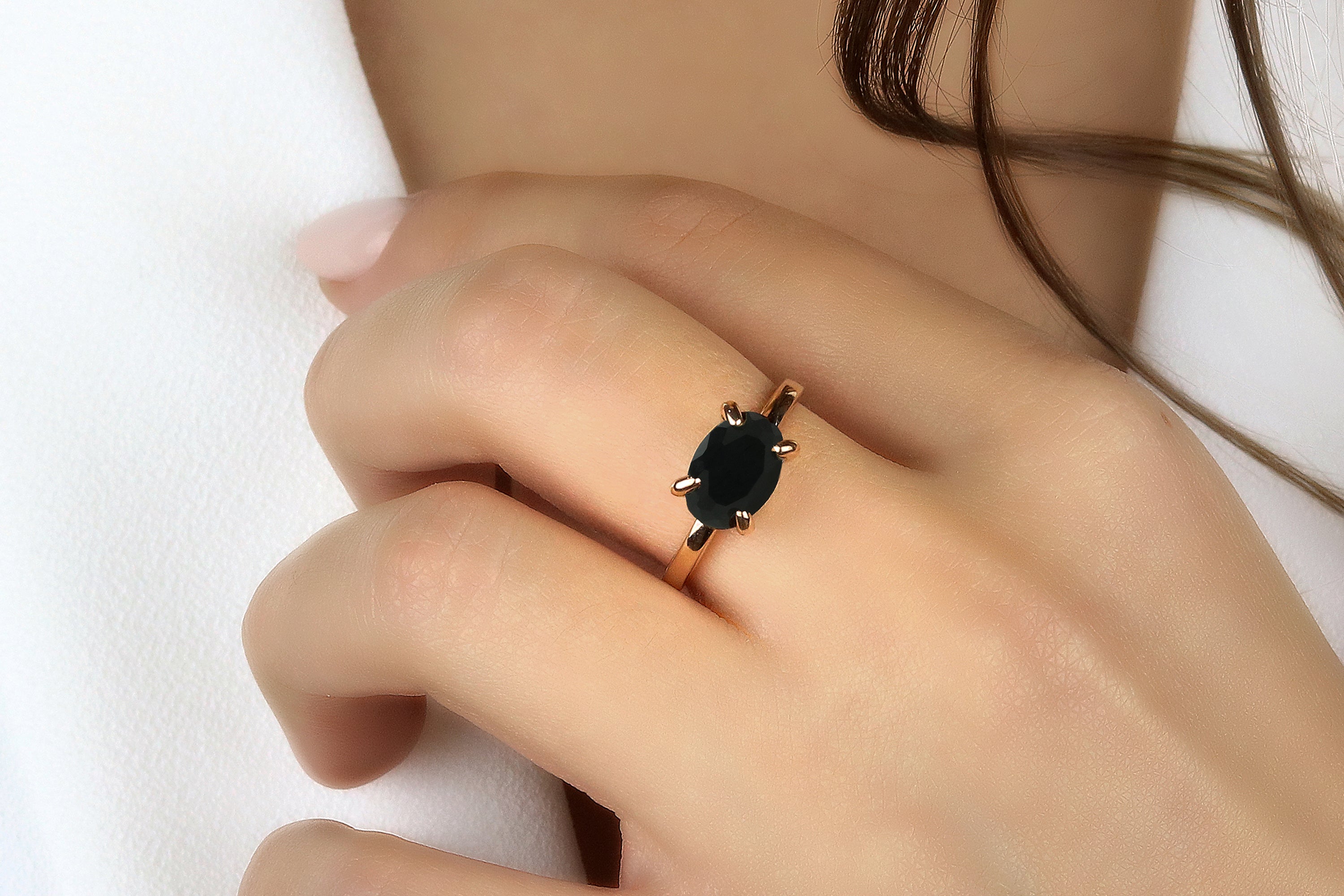 14k Gold Oval Onyx Ring Rings Anemone Unique