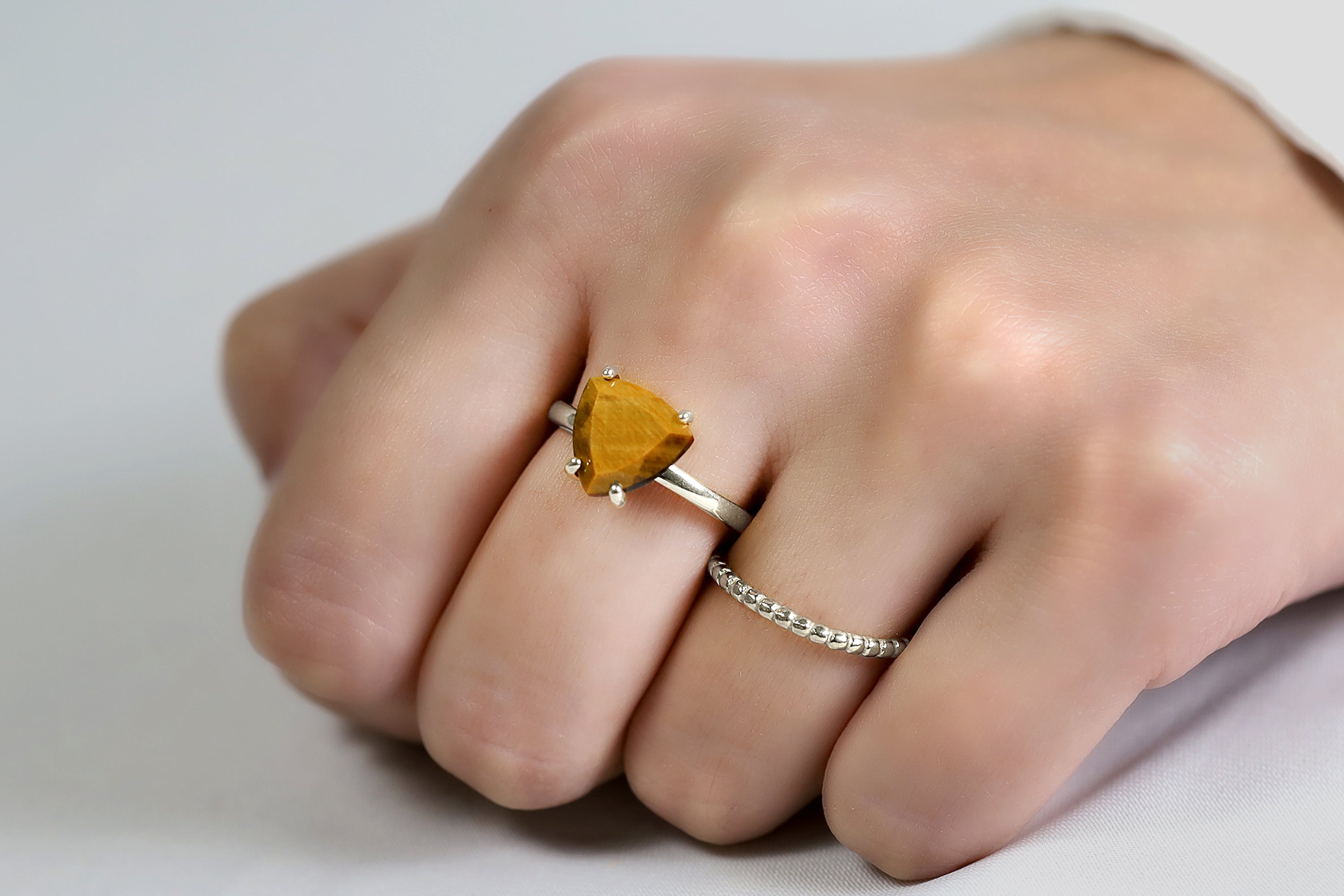 Gold Tiger's Eye Trillion Cut 18k Gold Gemstone Ring Rings Anemone Unique