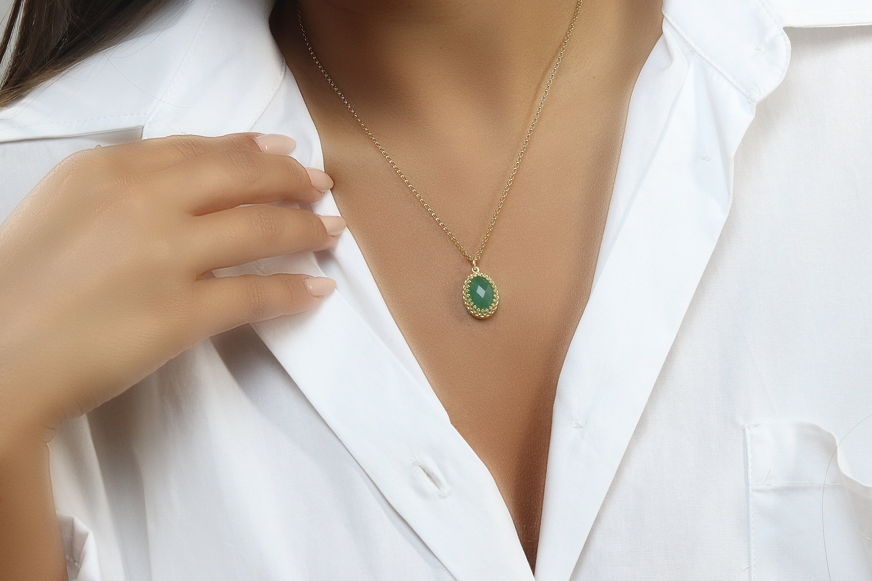 Dainty Oval Aventurine Necklace in Sterling Silver necklaces Anemone Jewelry