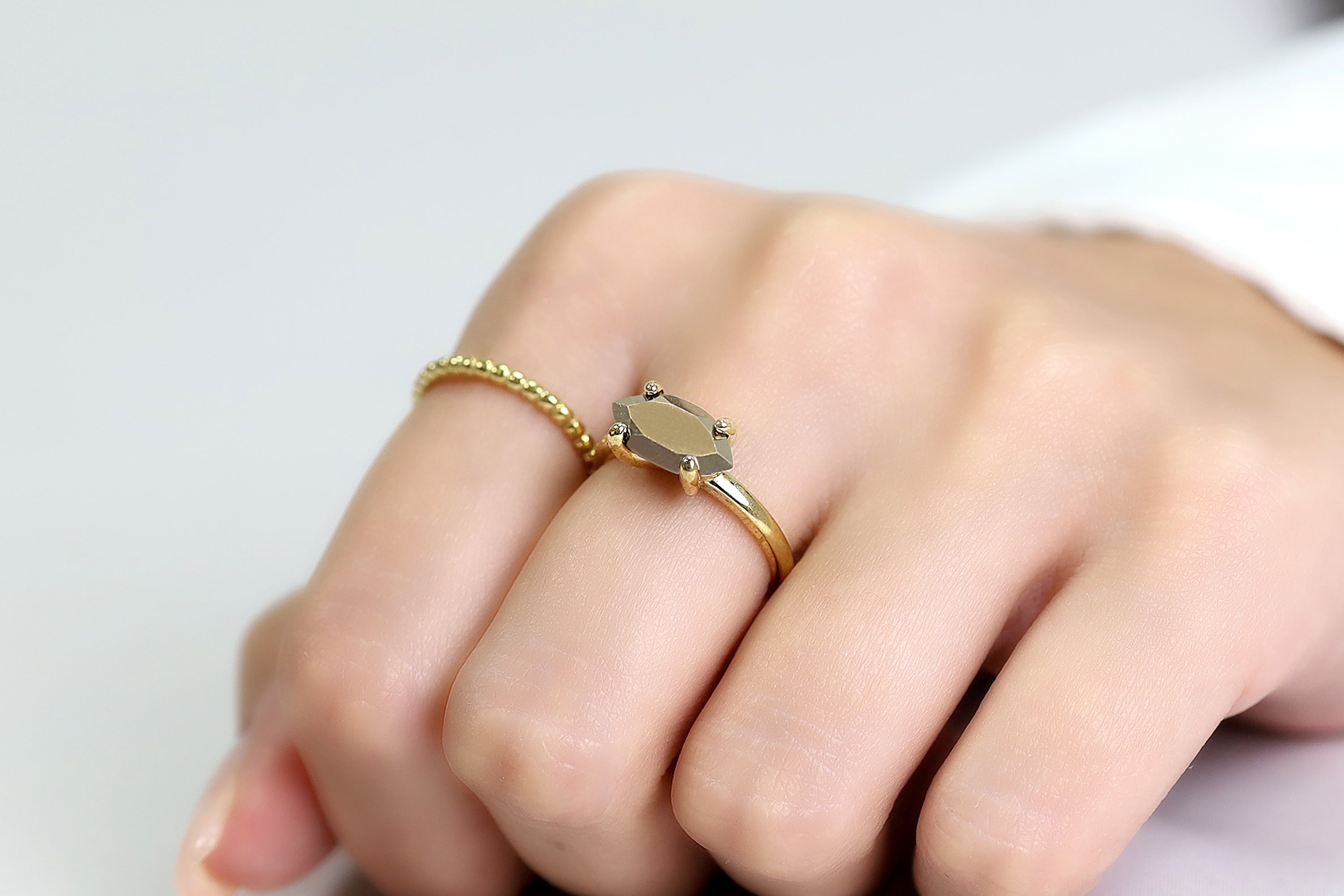 Marquise Iron Pyrite Ring in 14k Gold Rings Anemone Unique