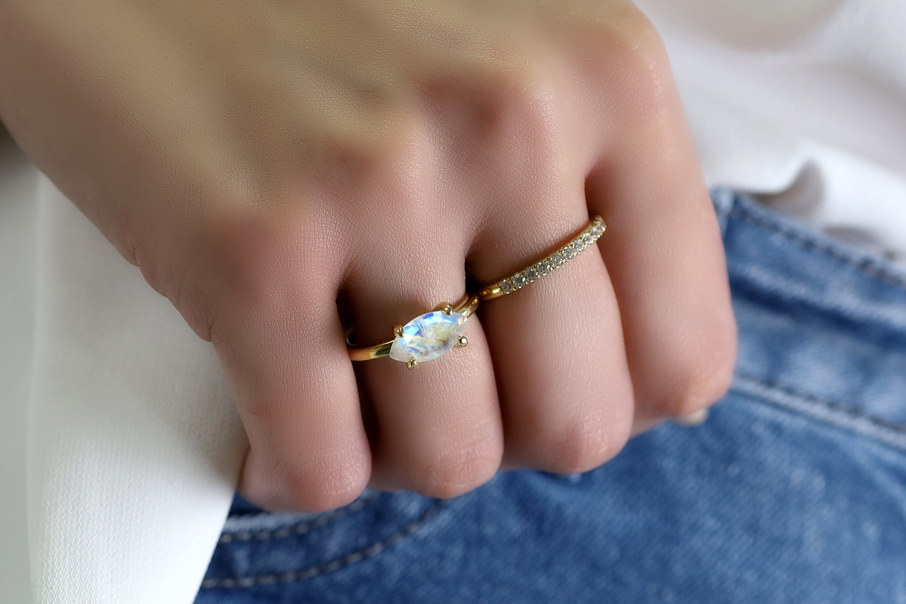 Dainty Moonstone Sterling Silver Ring Rings Anemone Unique