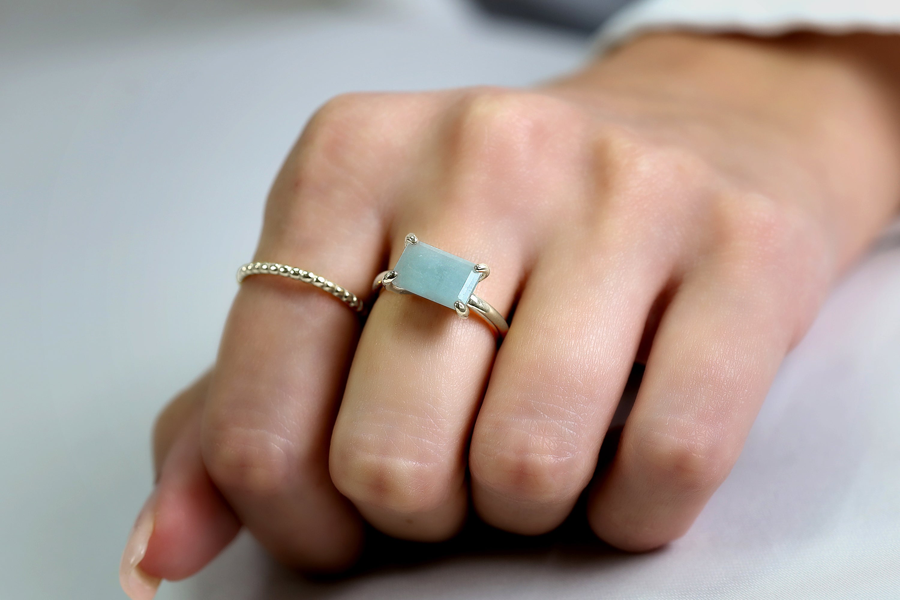 Sterling Silver Aquamarine Rectangle Solitaire Ring Rings Anemone Unique
