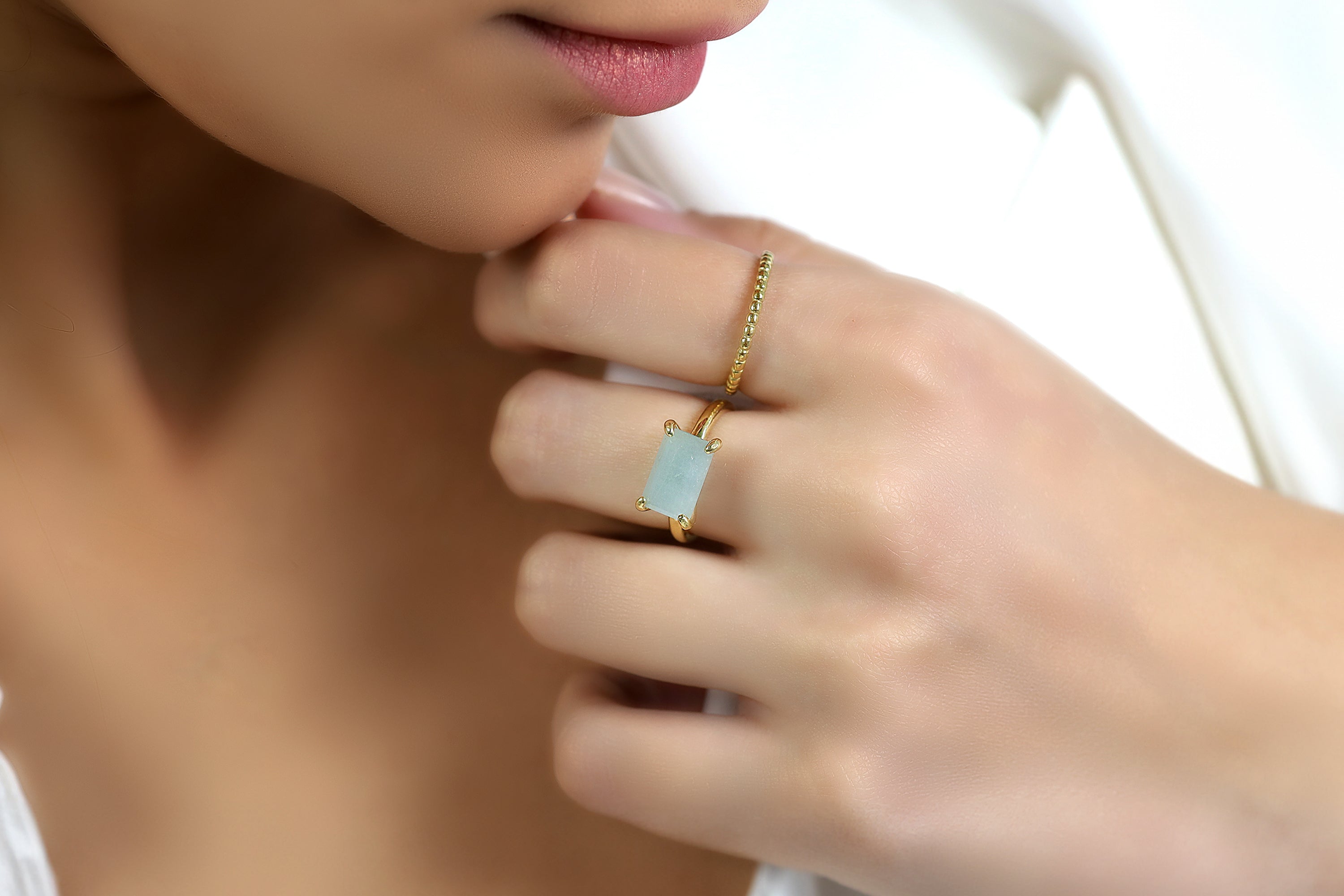 Sterling Silver Aquamarine Rectangle Solitaire Ring Rings Anemone Unique