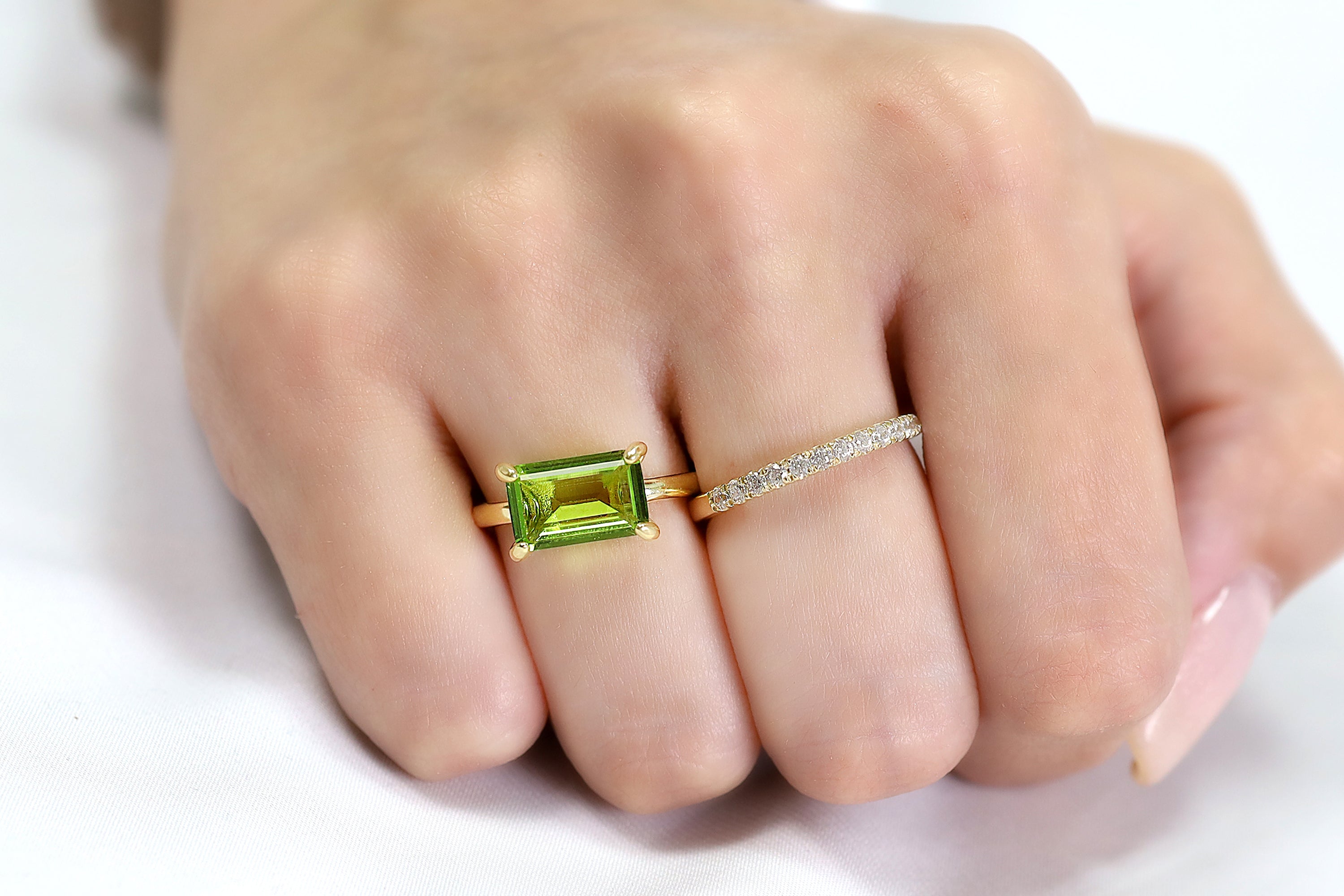 Rectangle Emerald Cut Peridot Solitaire Gold Ring Rings Anemone Unique