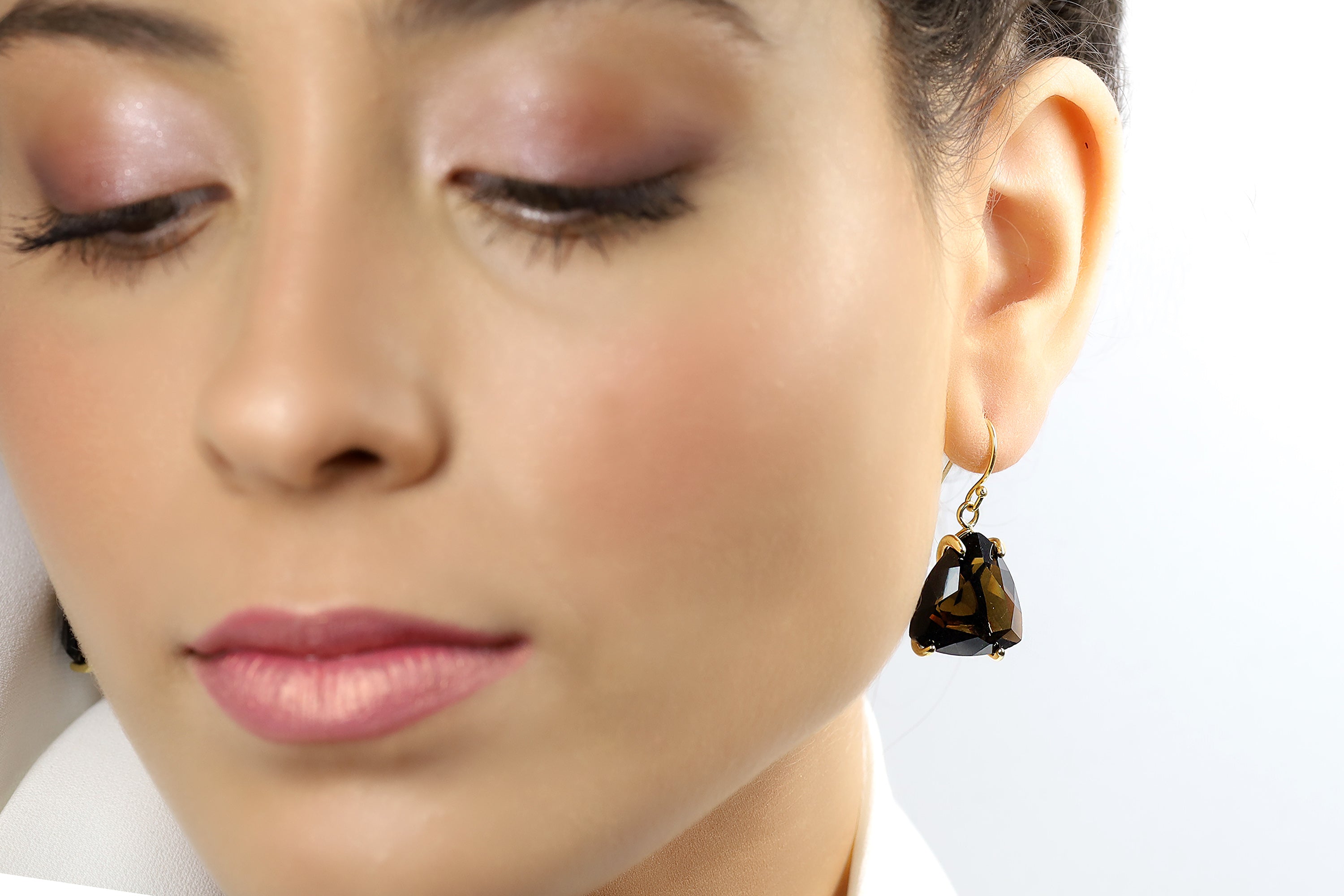 Smoky Quartz Gold Triangle Earrings Earrings Anemone Jewelry