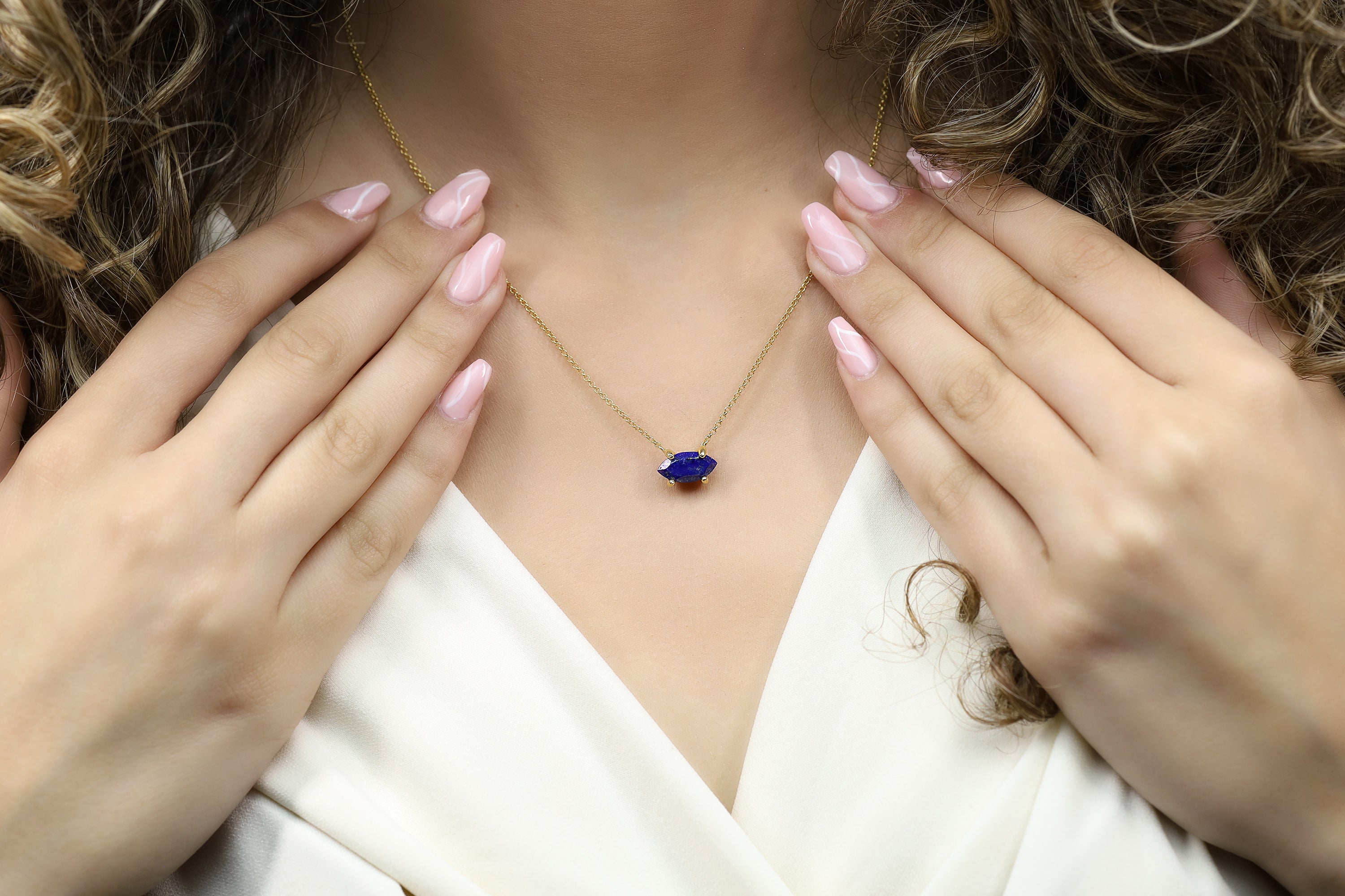 14k Solid Gold Marquise Lapis Lazuli Pendant Necklace necklaces Anemone Unique