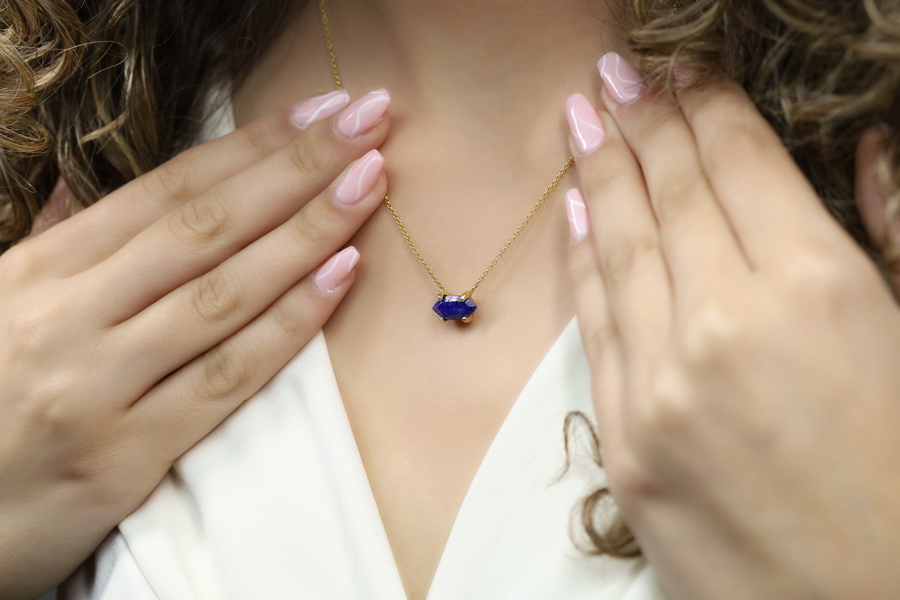 14k Solid Gold Marquise Lapis Lazuli Pendant Necklace necklaces Anemone Unique