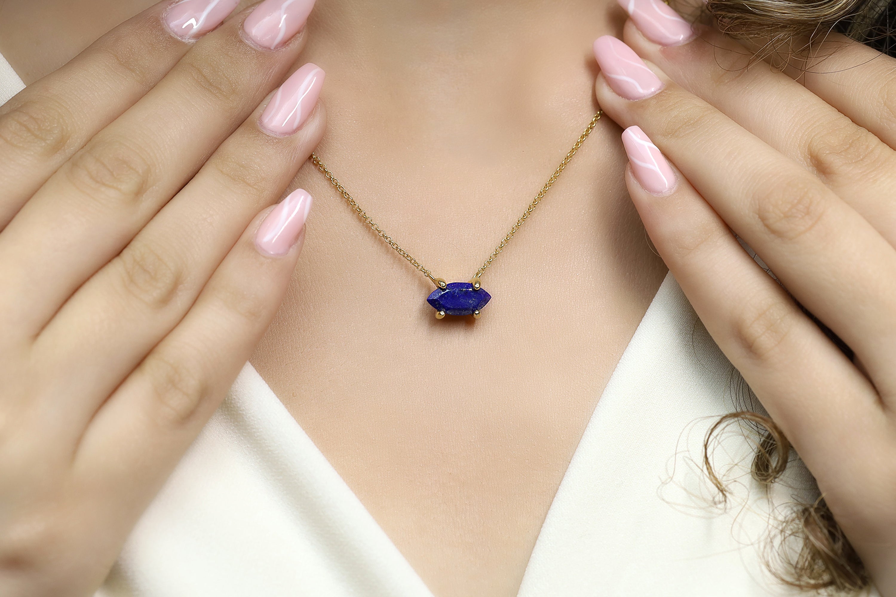 14k Solid Gold Marquise Lapis Lazuli Pendant Necklace necklaces Anemone Unique